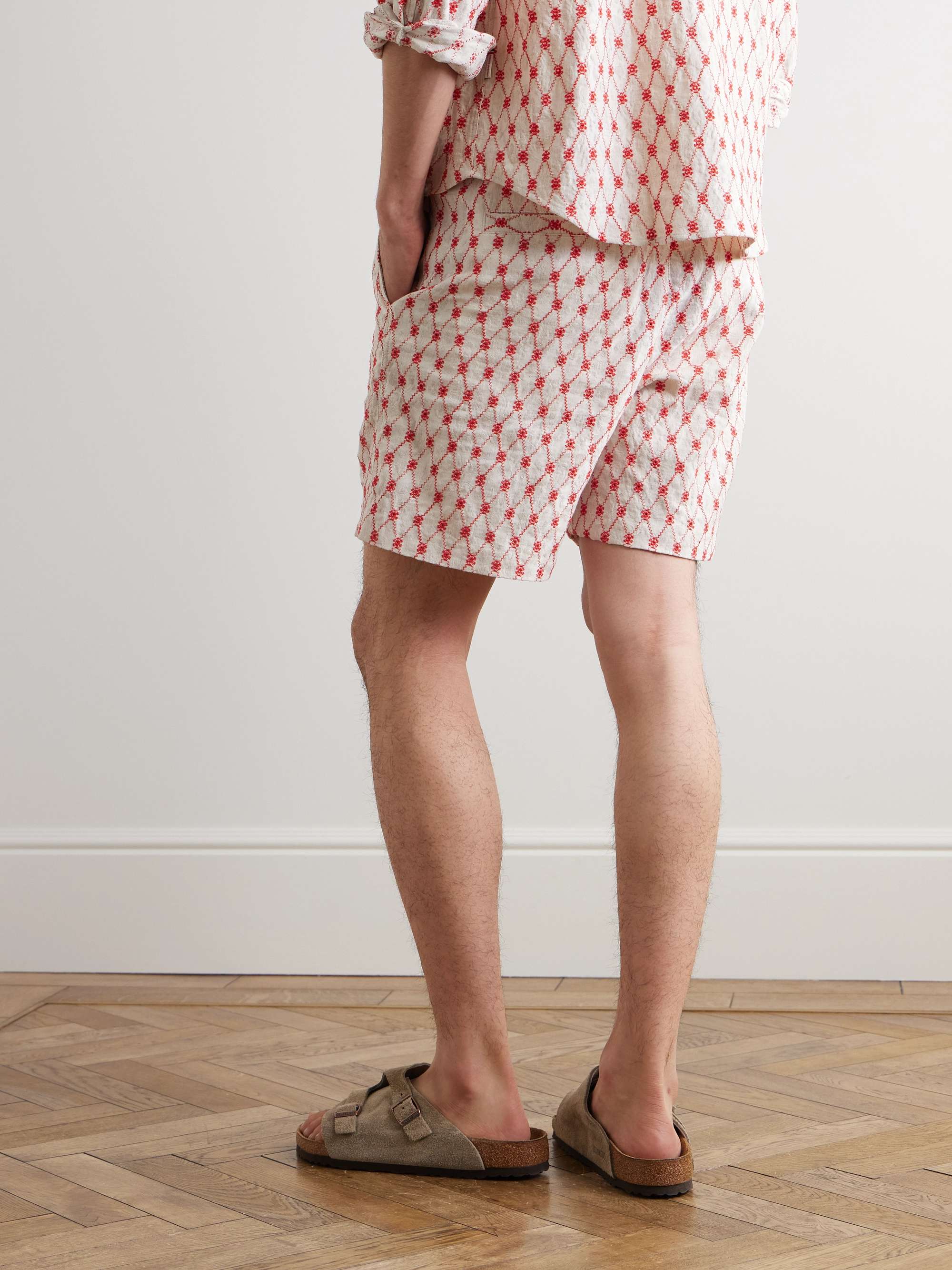 Alex Straight-Leg Embroidered Cotton and Linen-Blend Jacquard Drawstring Shorts view