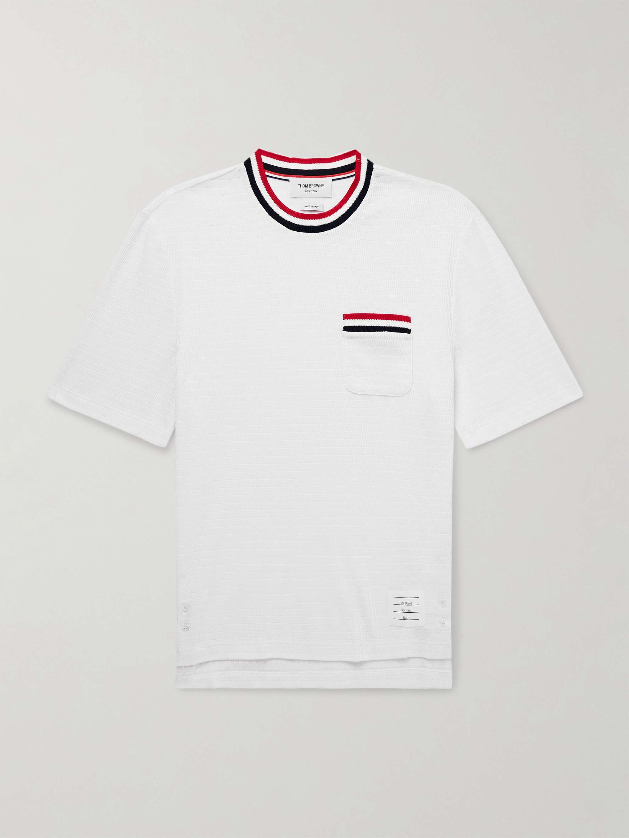 Logo-Appliquéd Striped Pointelle-Knit Cotton T-Shirt hero visual
