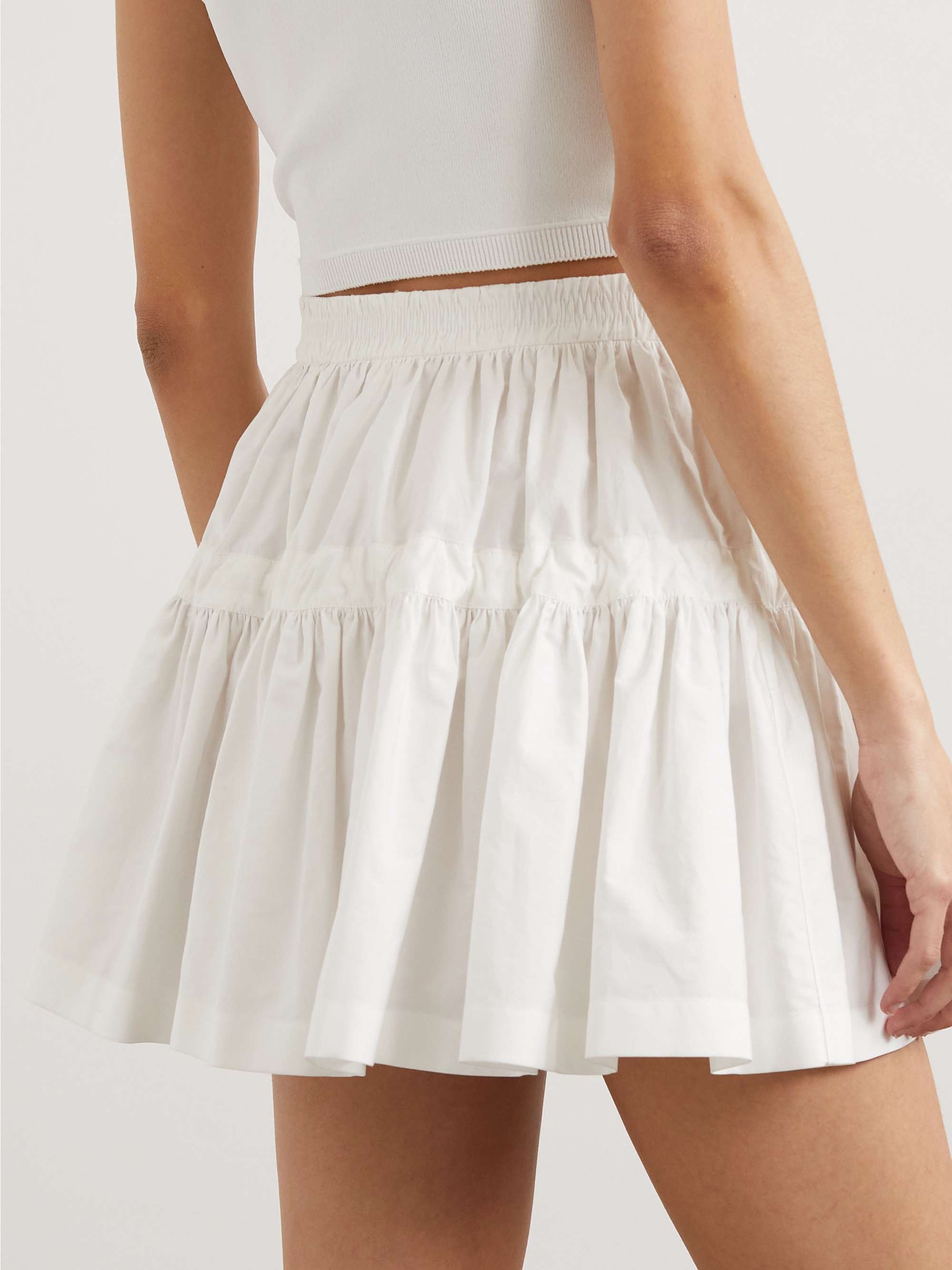 Bow-detailed gathered cotton-poplin mini skirt view