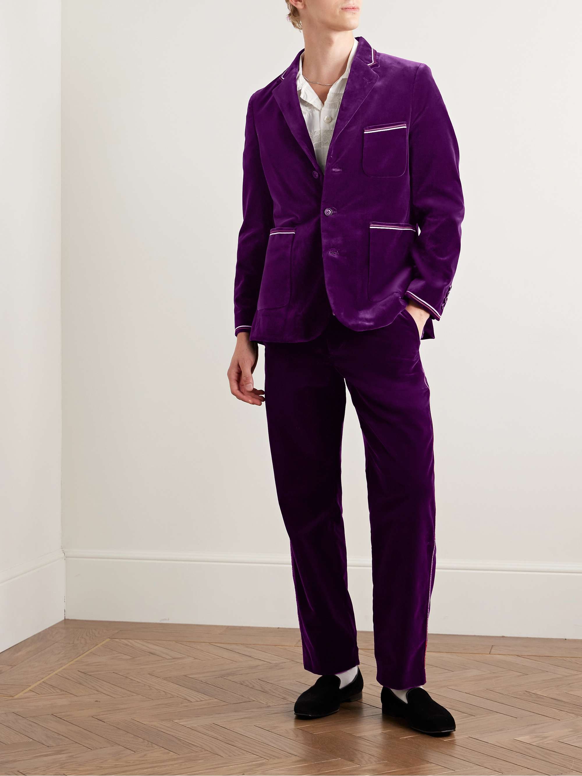 Showcase Straight-Leg Soutache-Trimmed Cotton-Velvet Suit Trousers view