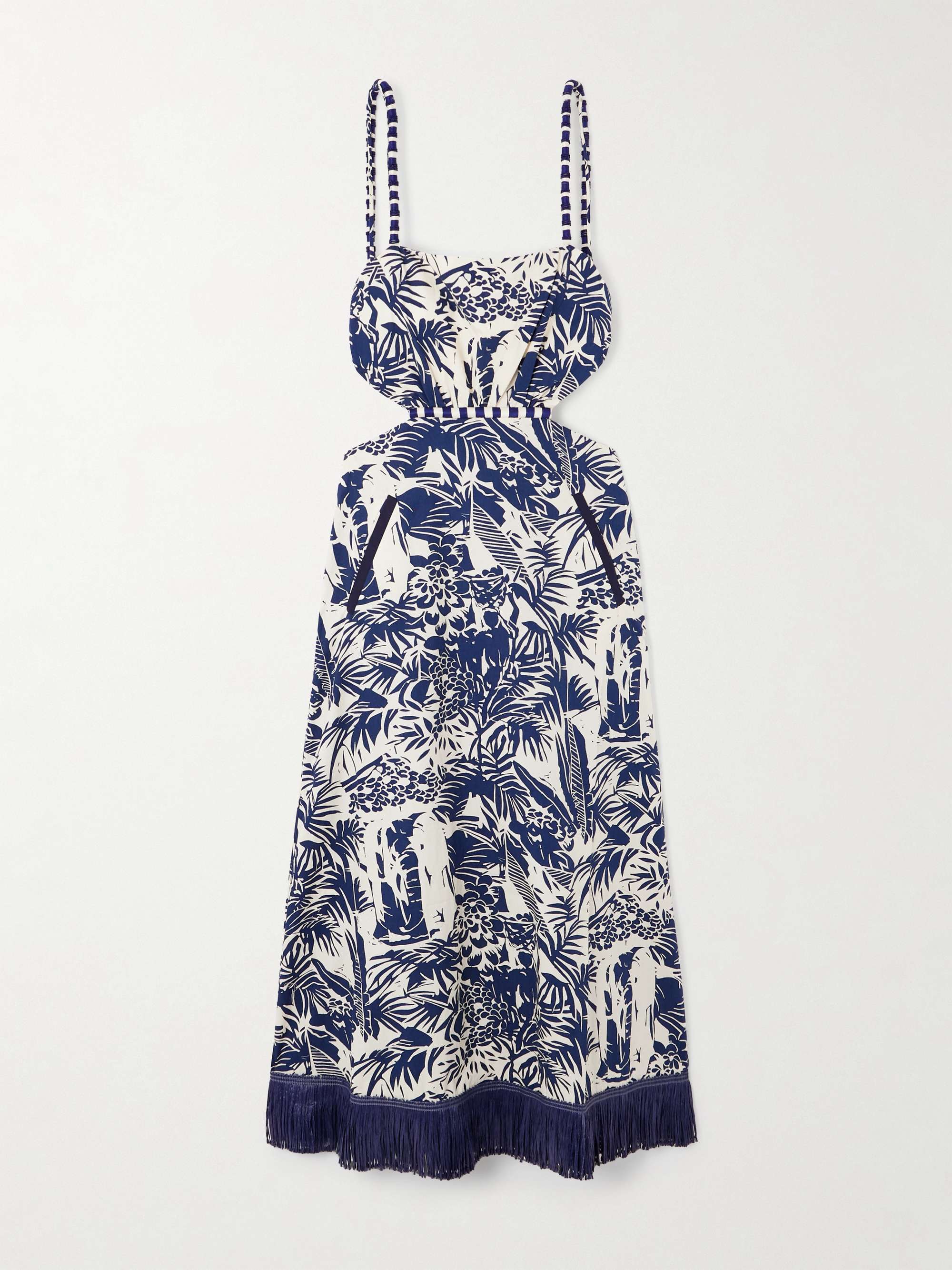 Harmony fringed embellished printed cotton-poplin midi dress hero visual