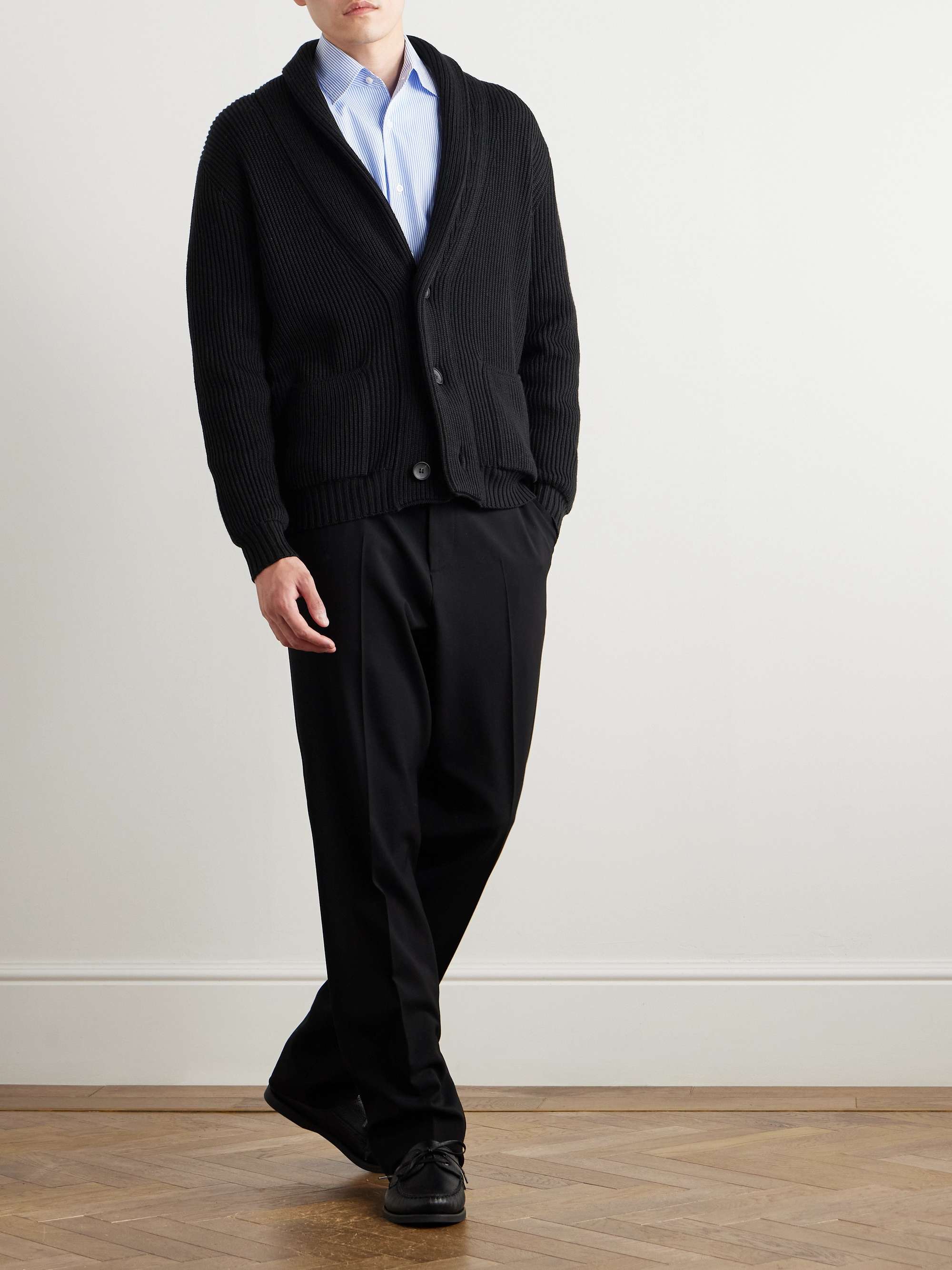 Shawl-Collar Ribbed Merino Wool Cardigan view