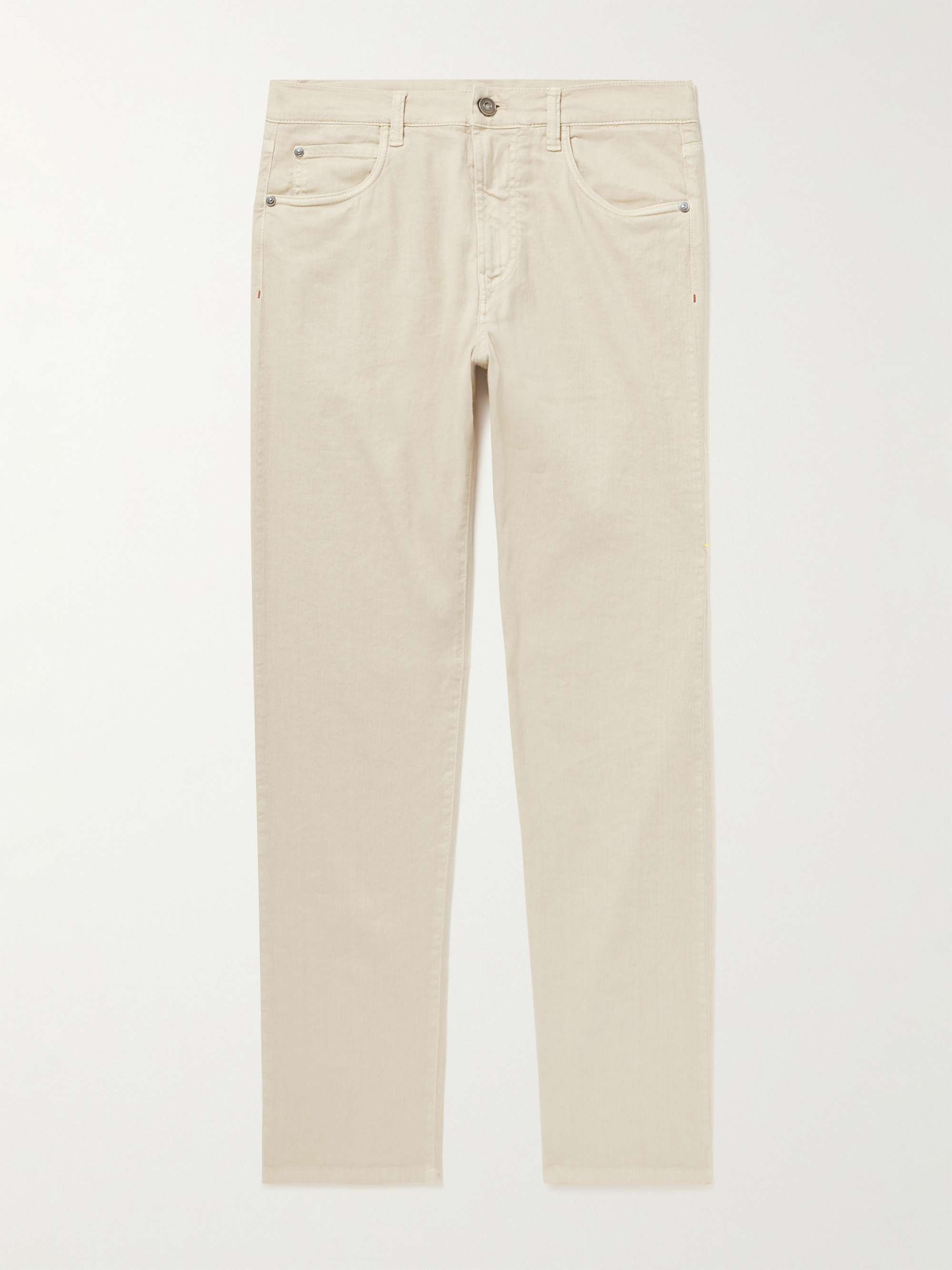 Slim-Fit Straight-Leg Cotton and Linen-Blend Trousers hero visual