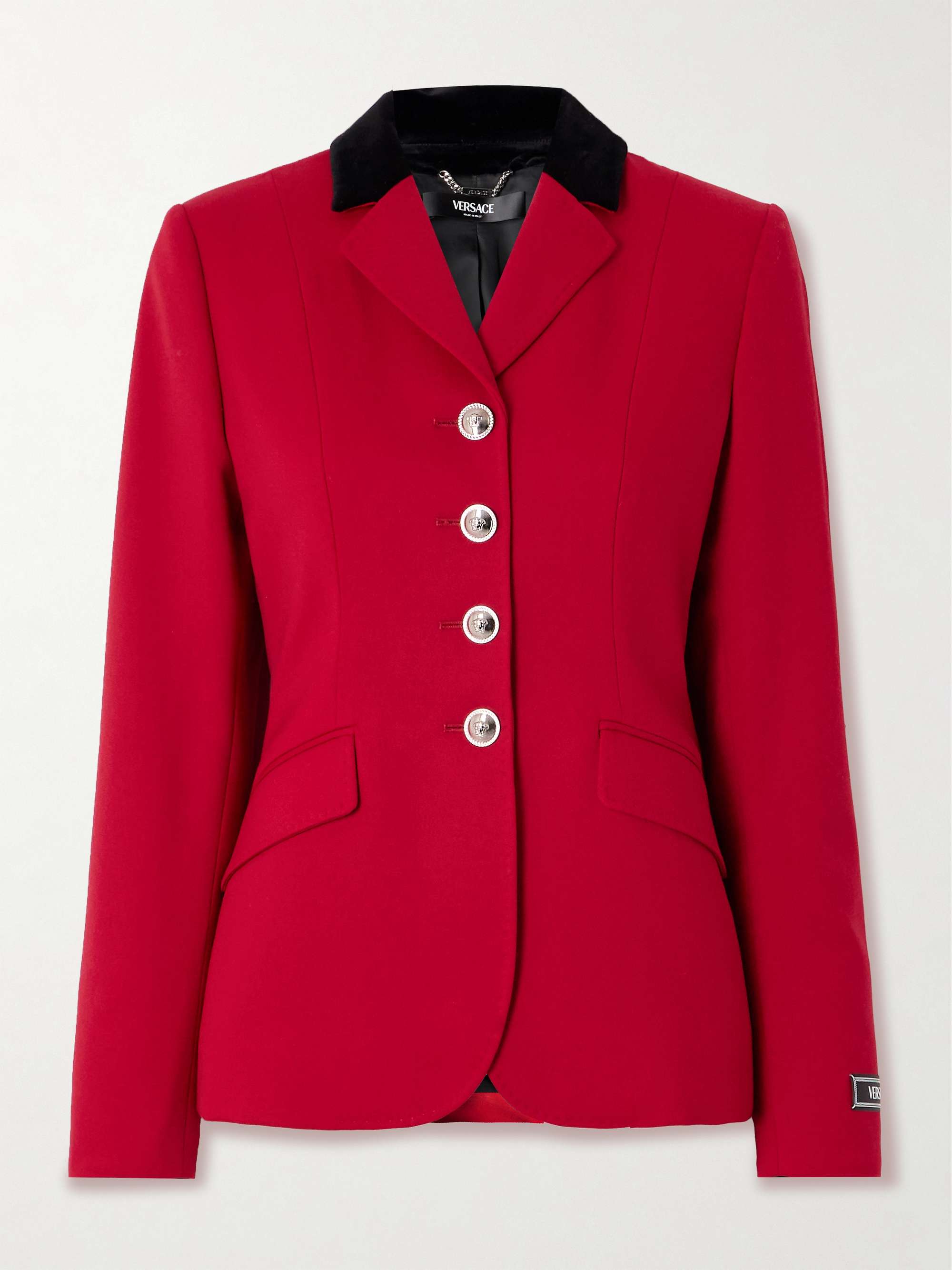 Cotton velvet-trimmed wool-blend grain de poudre blazer hero visual