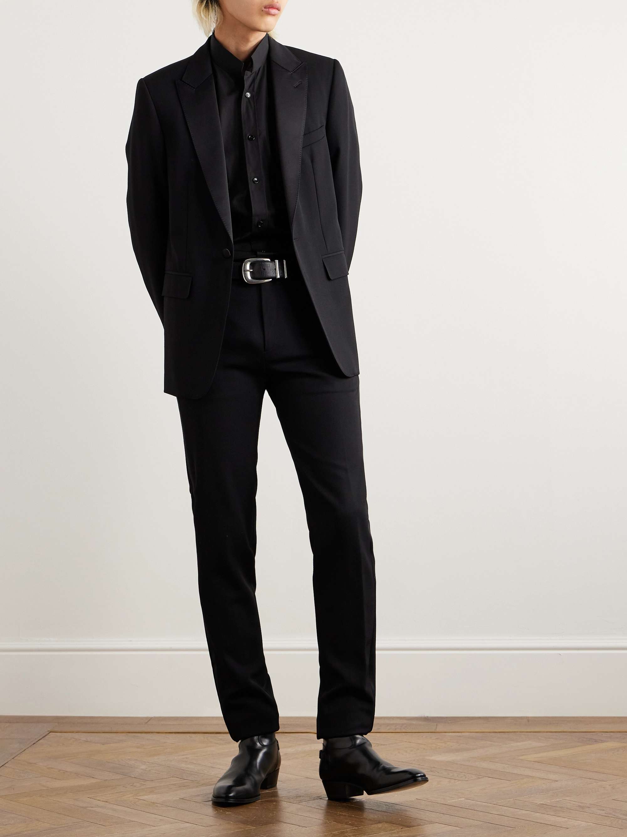 Slim-Fit Mandarin-Collar Logo-Embroidered Cotton-Poplin Shirt view