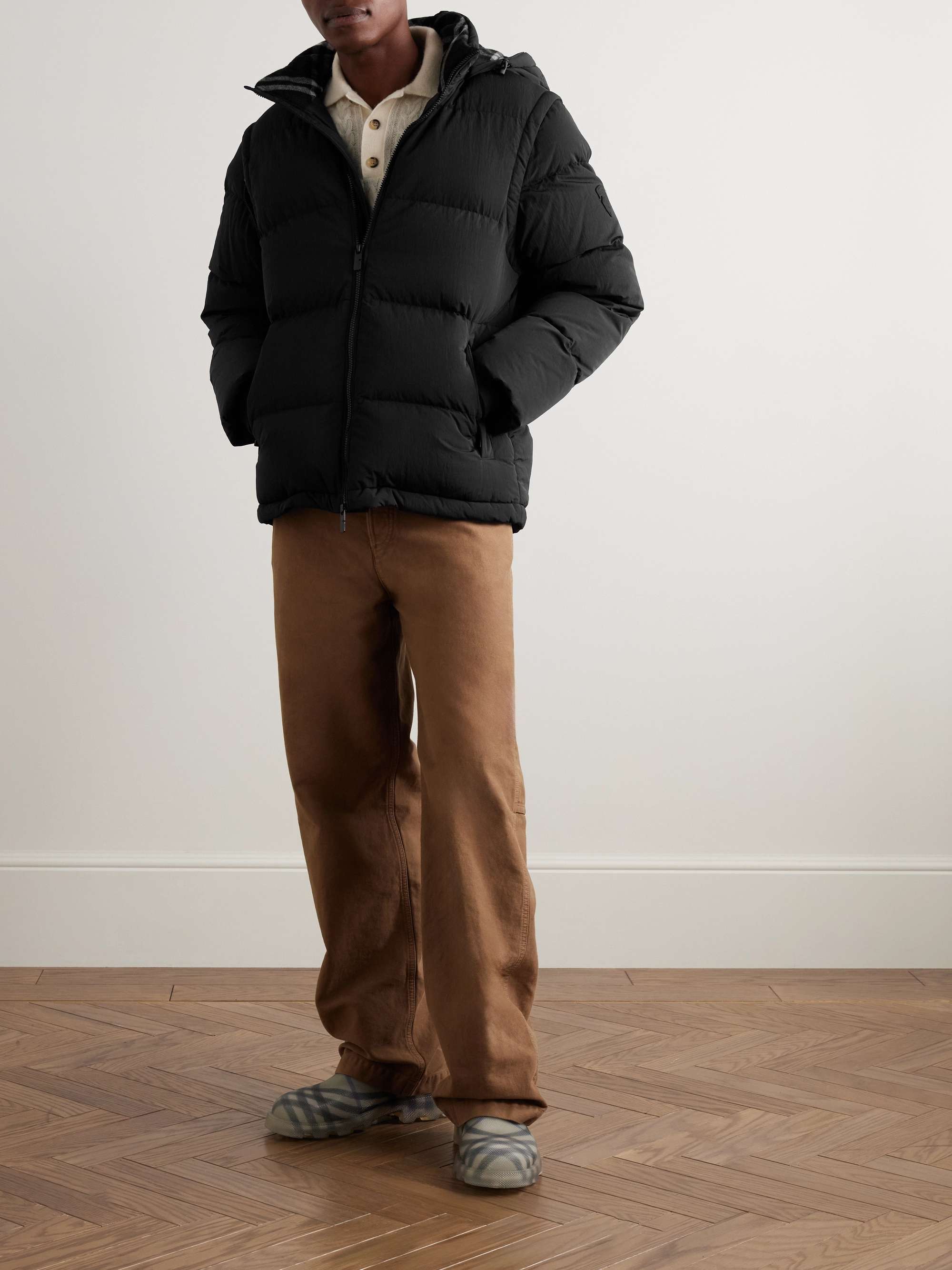 Convertible Quilted Crinkled-Shell Hooded Down Jacket view