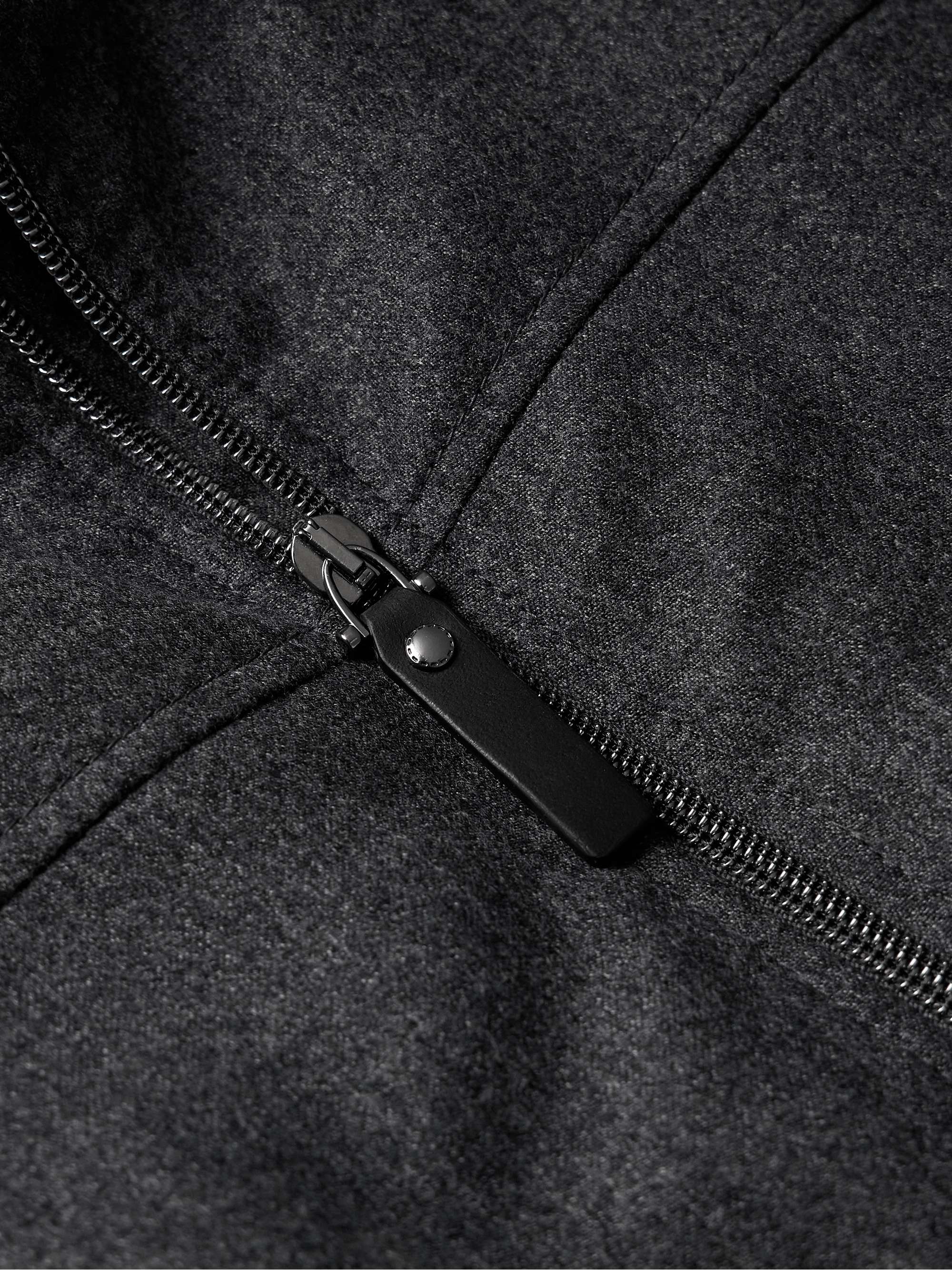 Shearling-Trimmed Padded Wool-Flannel Bomber Jacket view