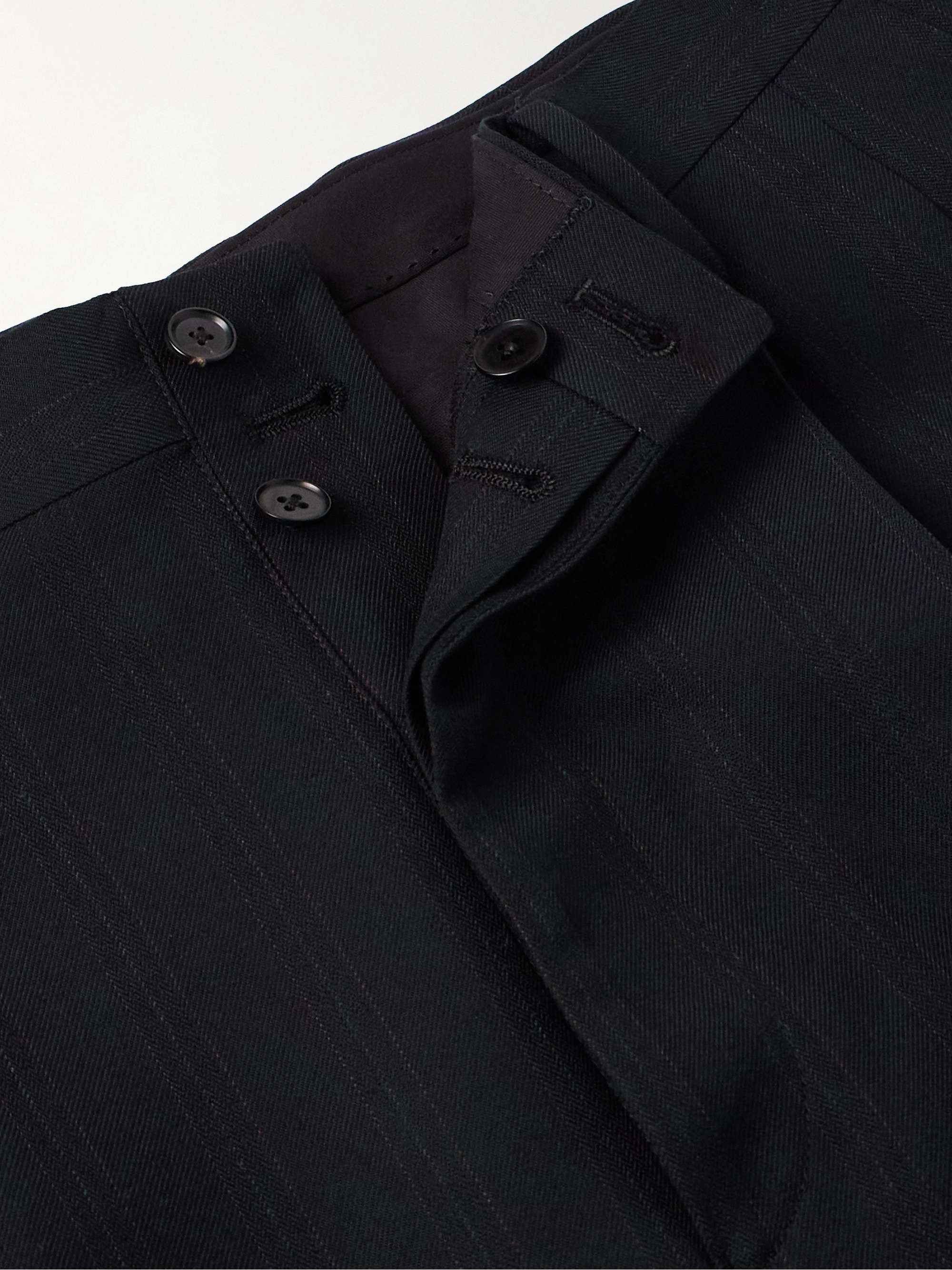 Shoecut Straight-Leg Pleated Pinstriped Wool and Silk-Blend Twill Trousers view