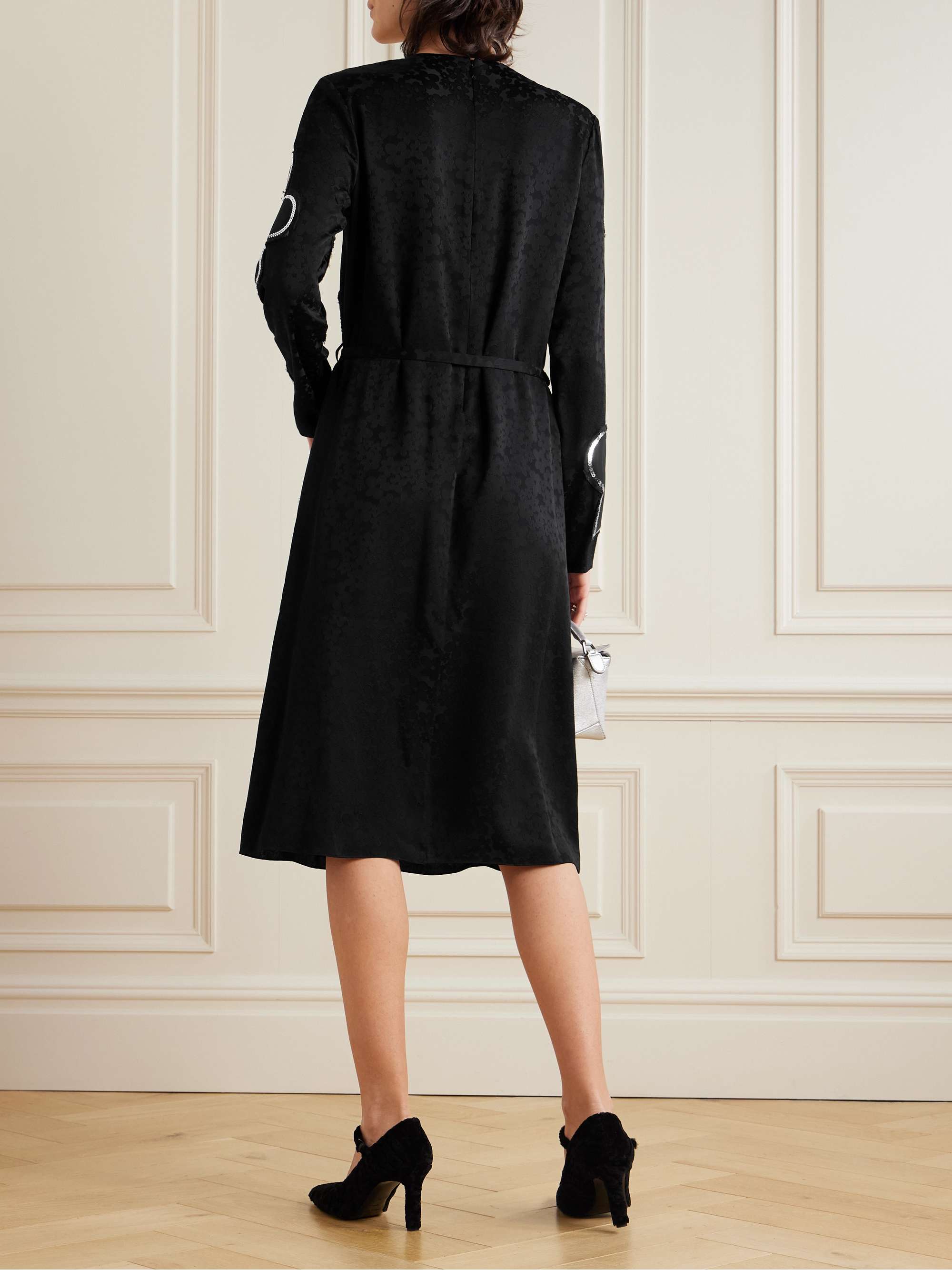 Belted sequin-embellished floral satin-jacquard midi dress view