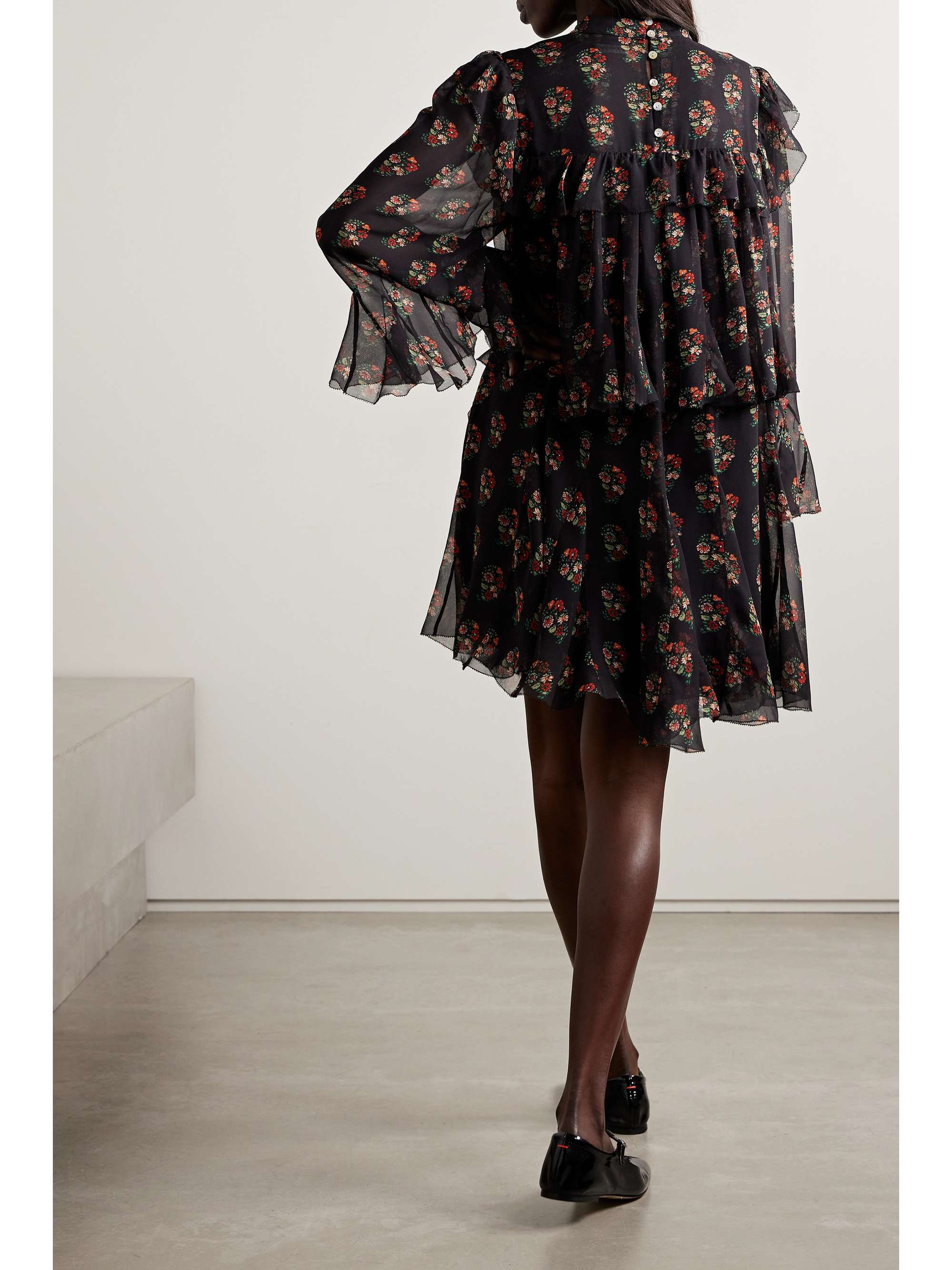 Alette ruffled tiered floral-print silk-georgette mini dress view