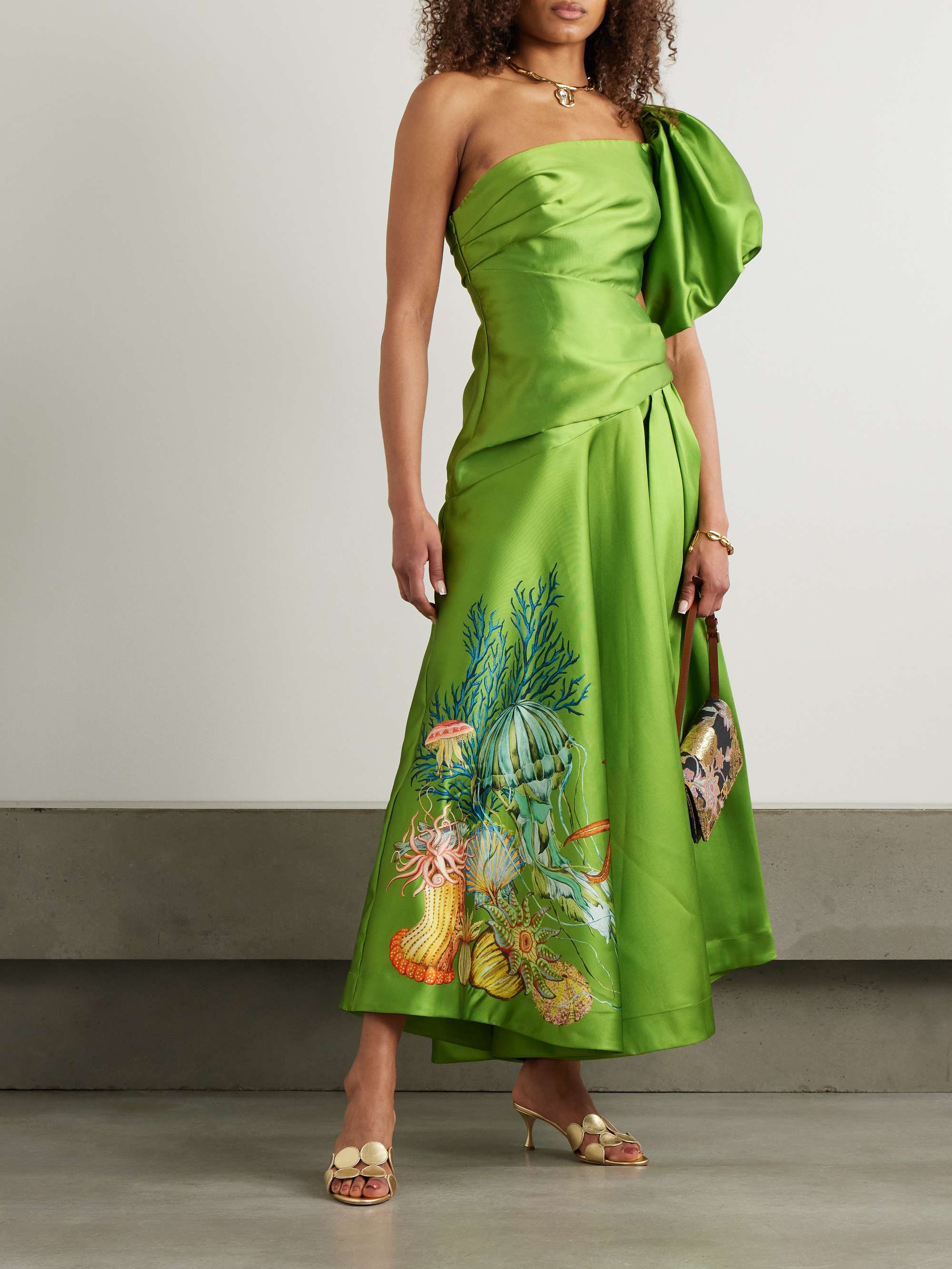+ Sam Pauletto Aquatica one-shoulder gathered printed recycled satin-twill dress view