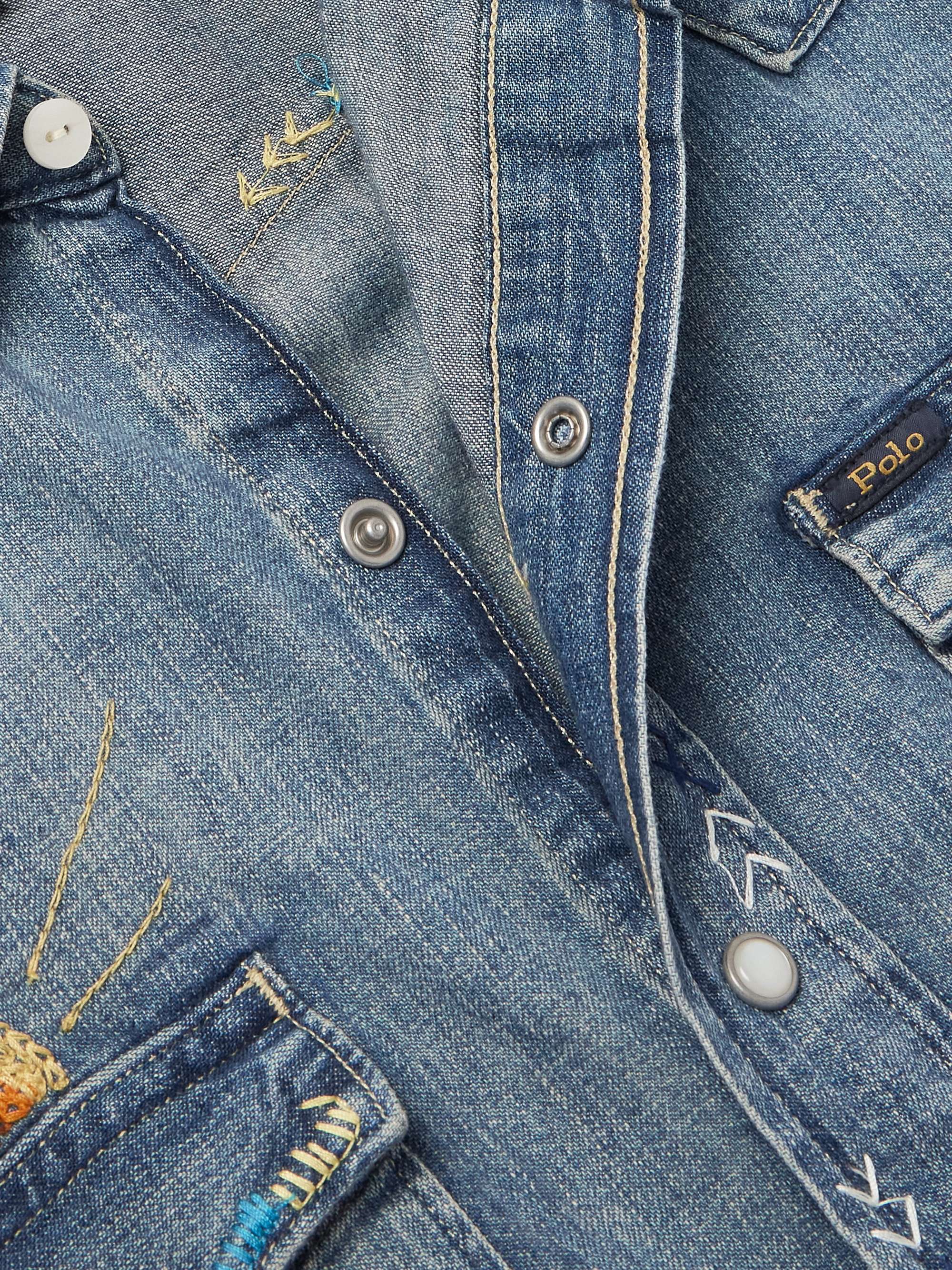 Slim-Fit Embroidered Indigo-Dyed Denim Western Shirt view