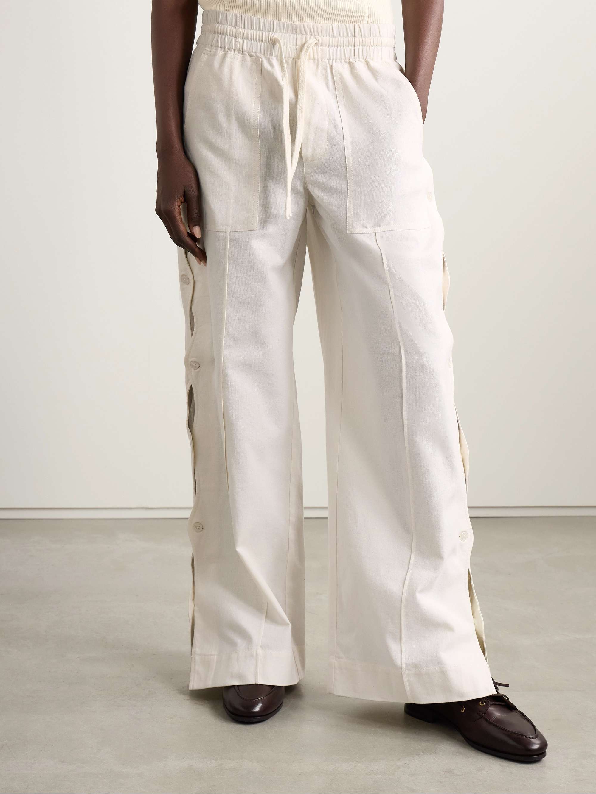 Shai cutout button-detailed cotton and linen-blend wide-leg pants view