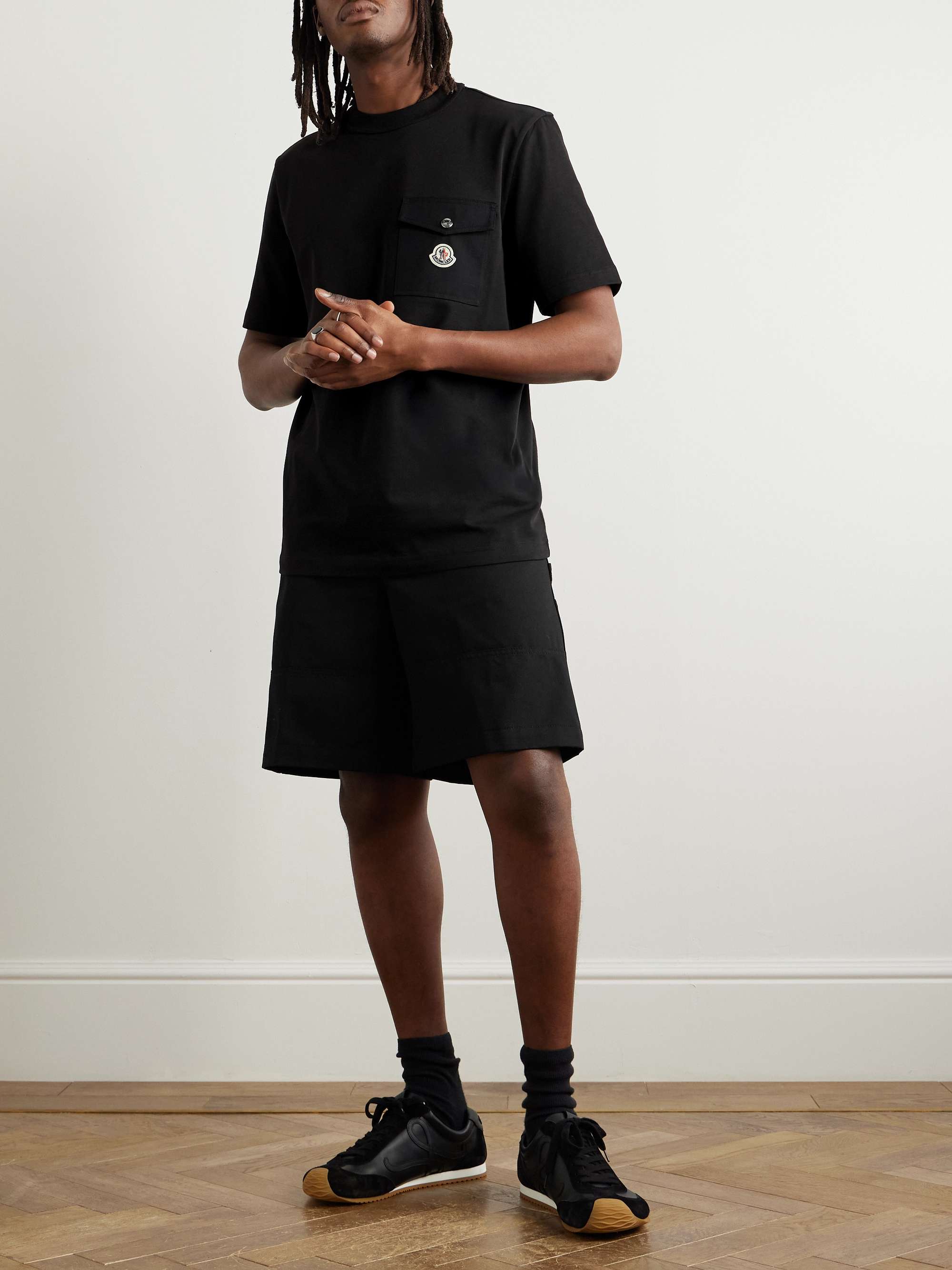 Wide-Leg Logo-Appliquéd Cotton-Twill Shorts view