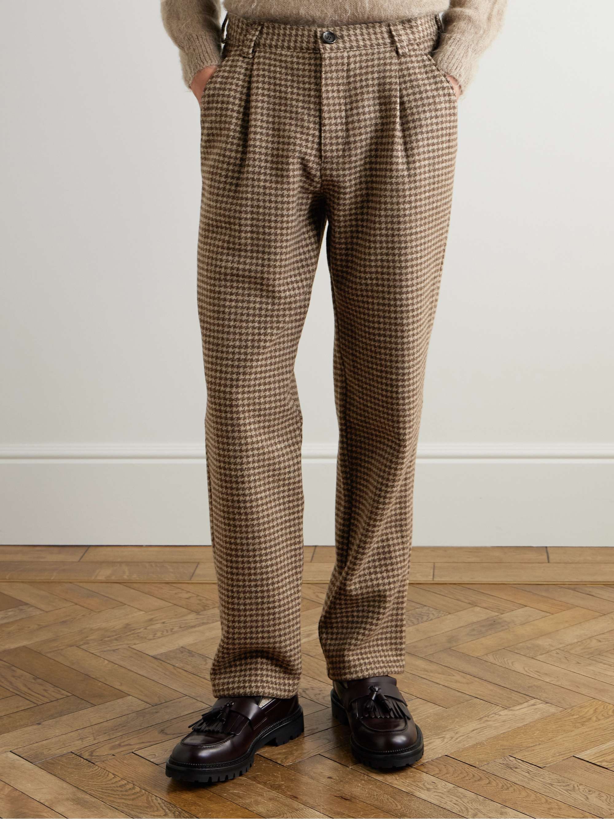 Morton Straight-Leg Pleated Houndstooth Wool Trousers view