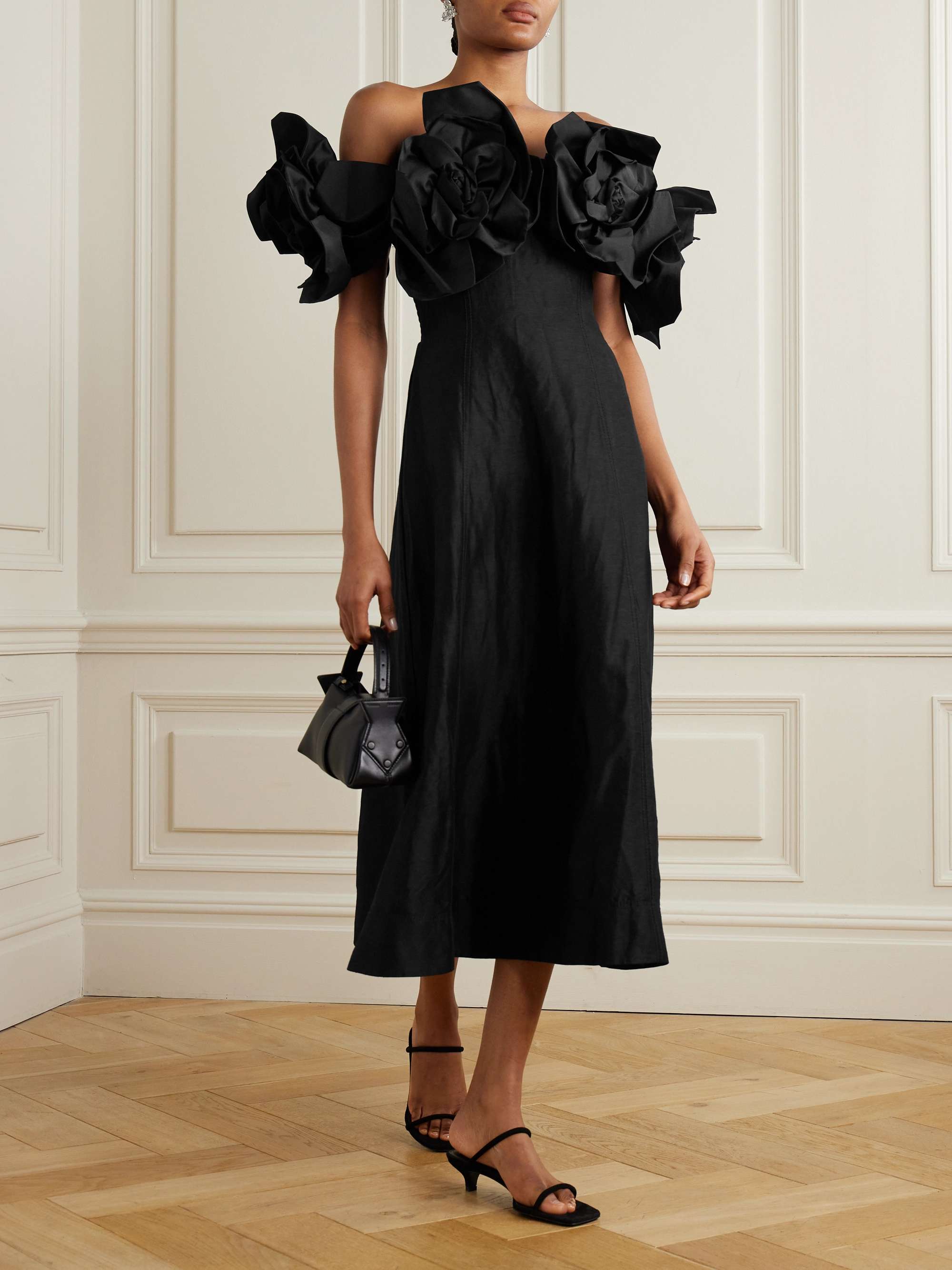 Etta appliquéd off-the-shoulder linen-blend midi dress view