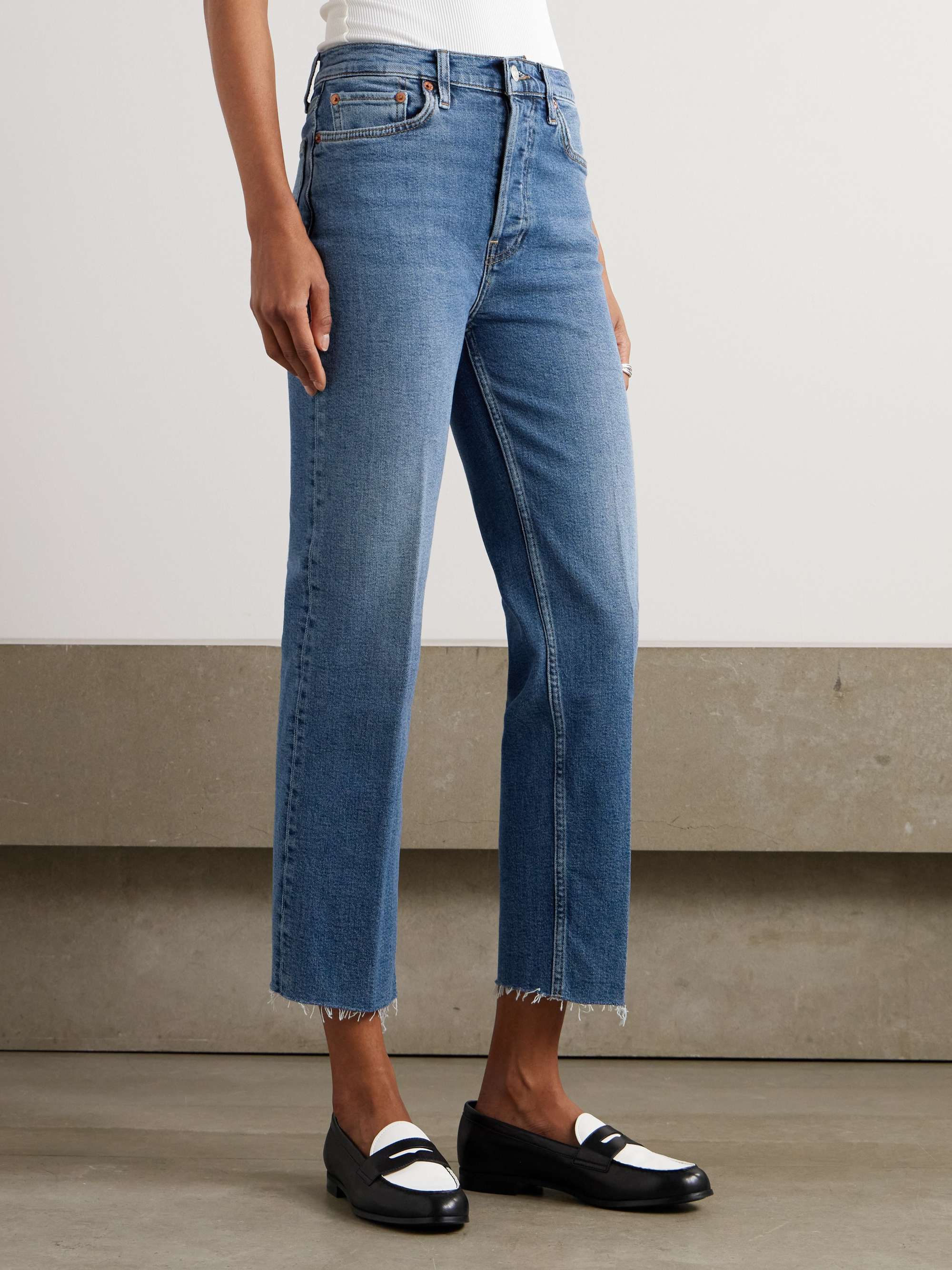 70s High Rise Stove Pipe frayed straight-leg jeans view