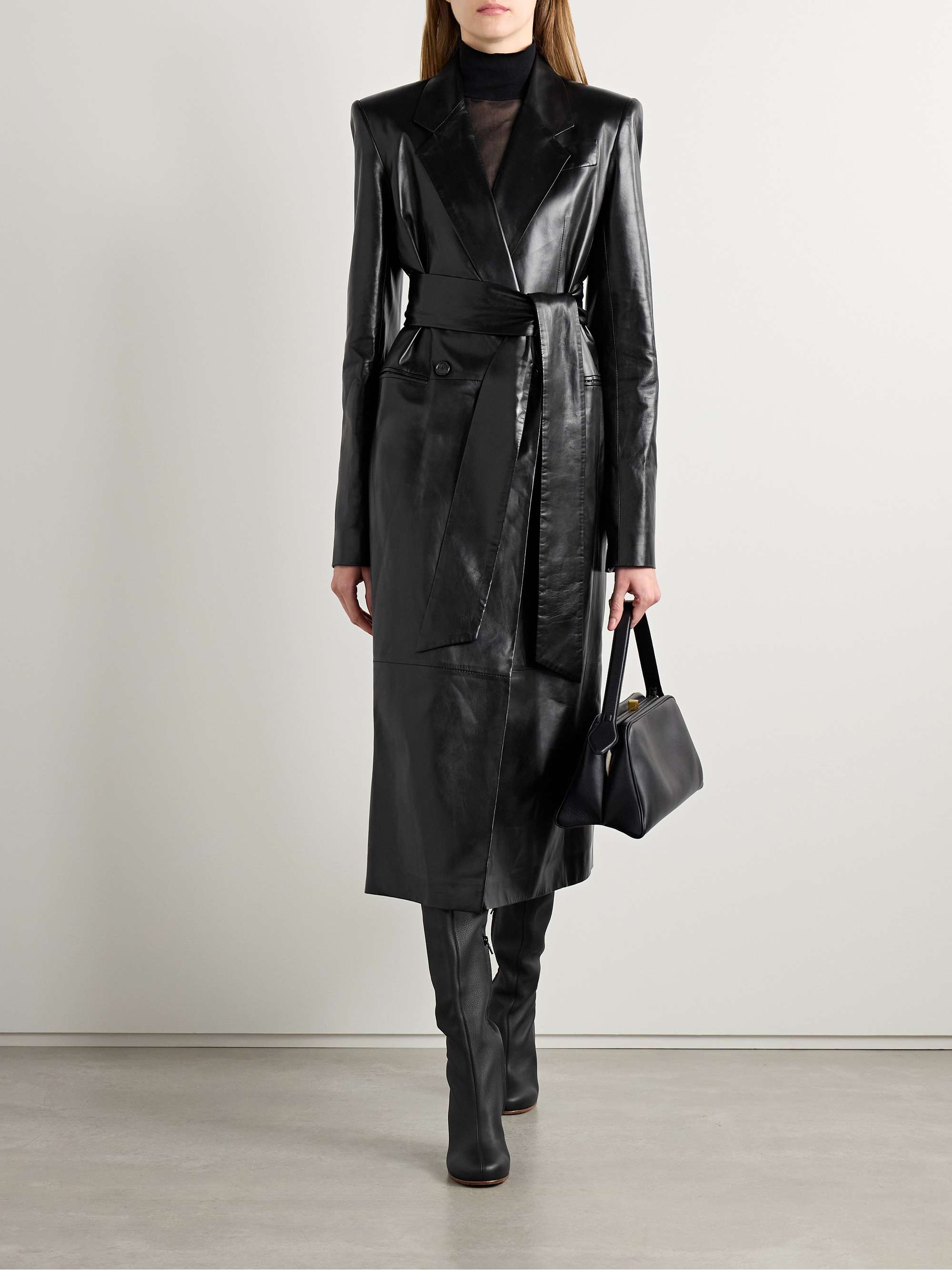 Lolo belted leather coat view