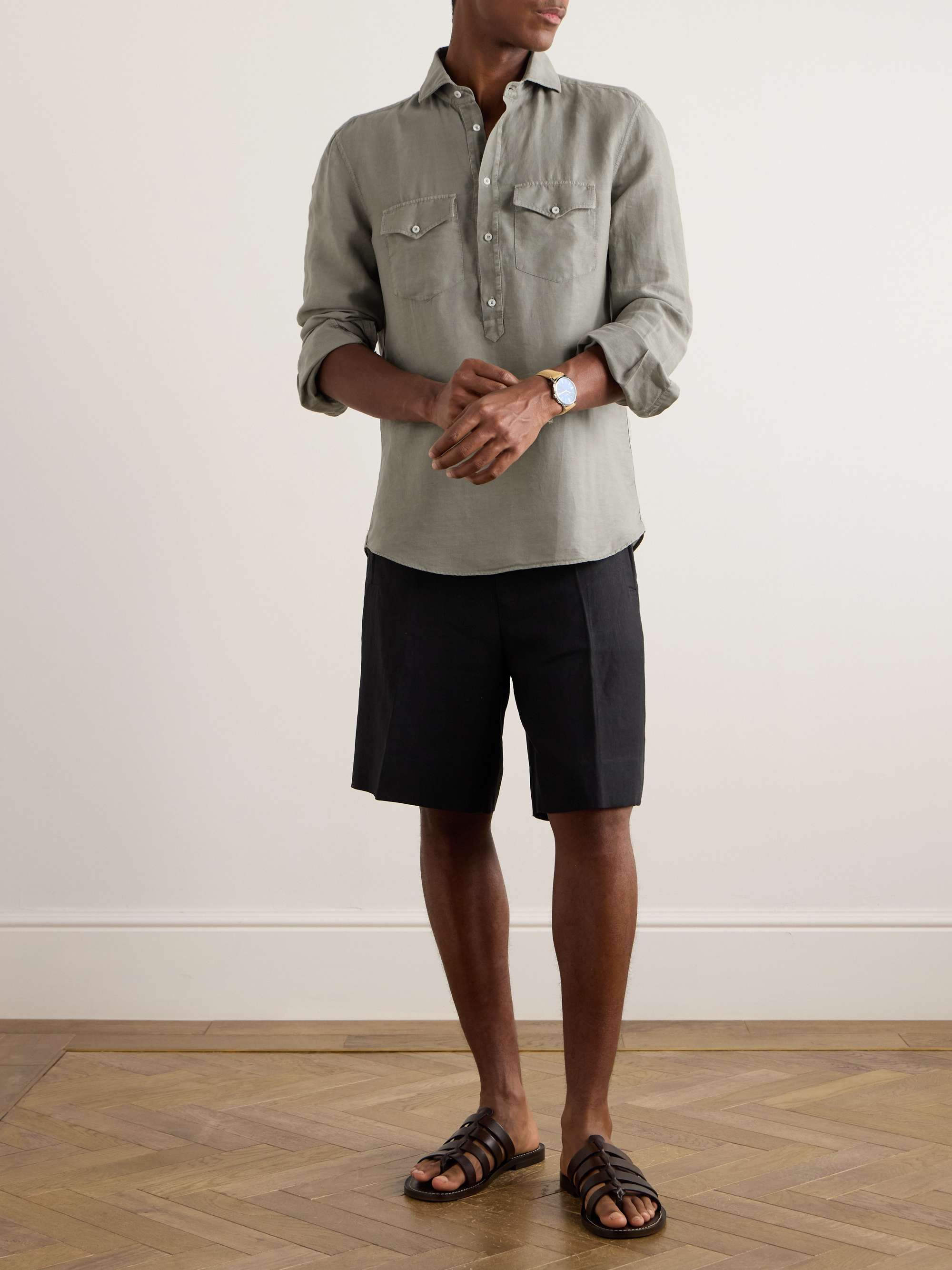 Cutaway-Collar Linen and Cotton-Blend Half-Placket Shirt view