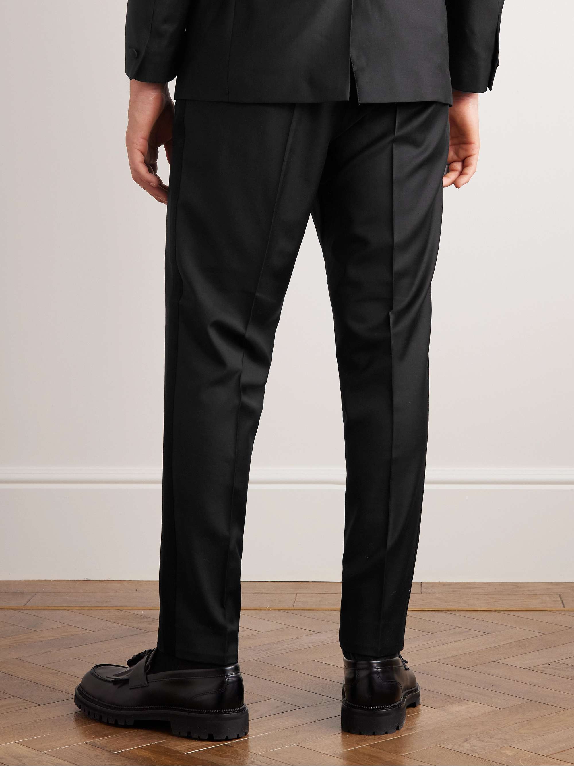 Straight-Leg Virgin Wool Drawstring Tuxedo Trousers view
