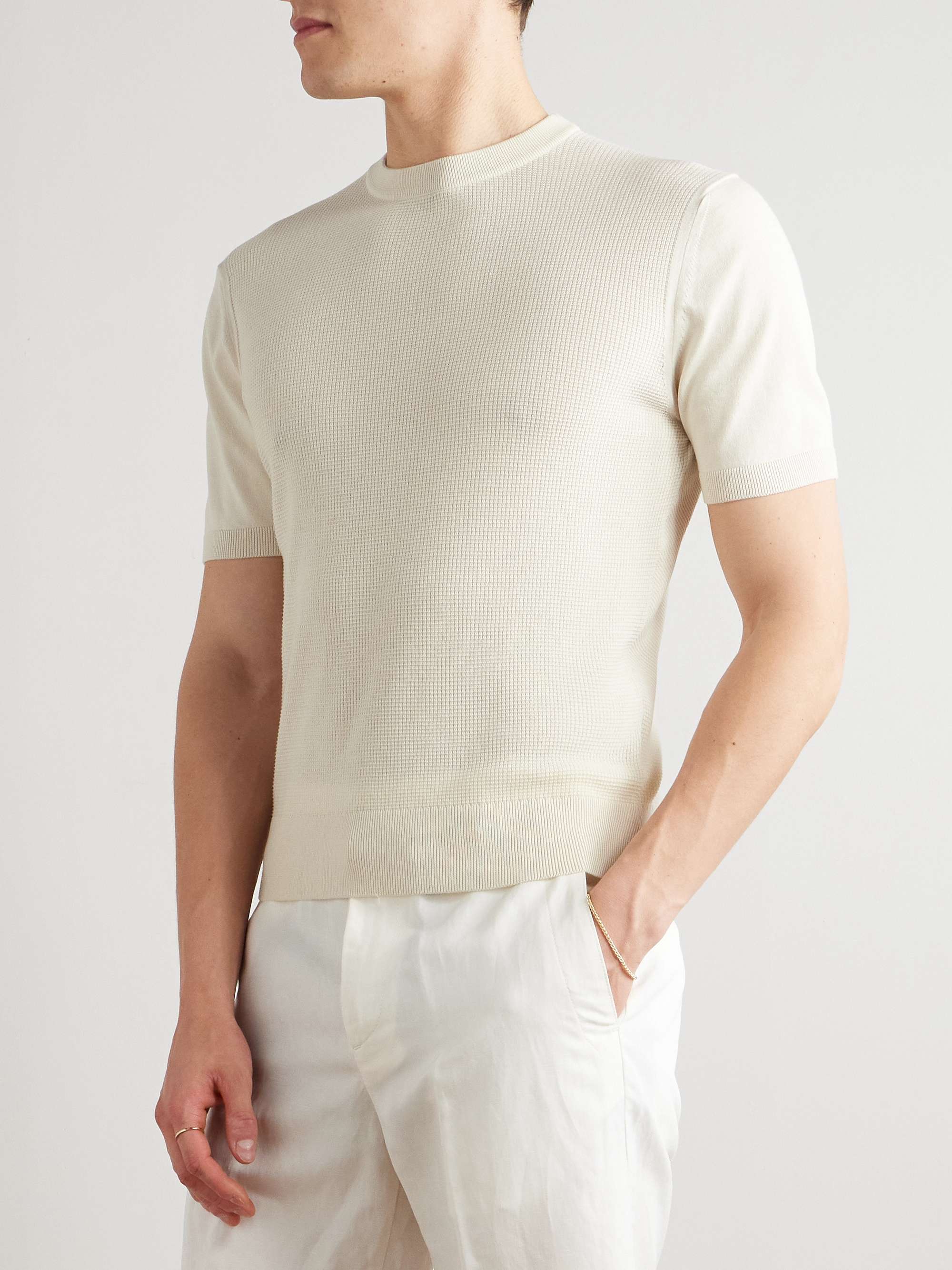 Slim-Fit Waffle-Knit Cotton and Silk-Blend T-Shirt view
