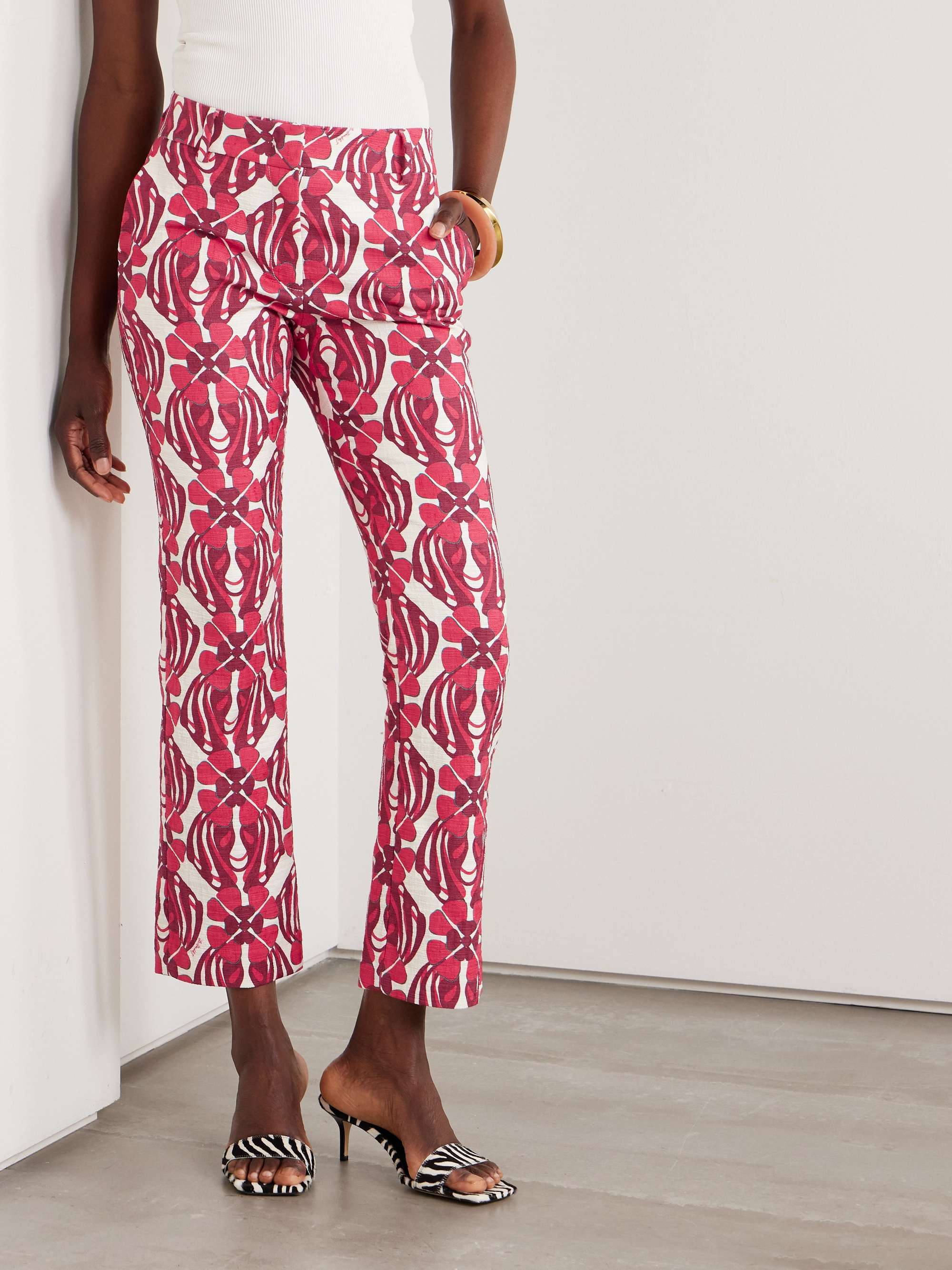 247cropped printed stretch-cotton tweed flared pants view