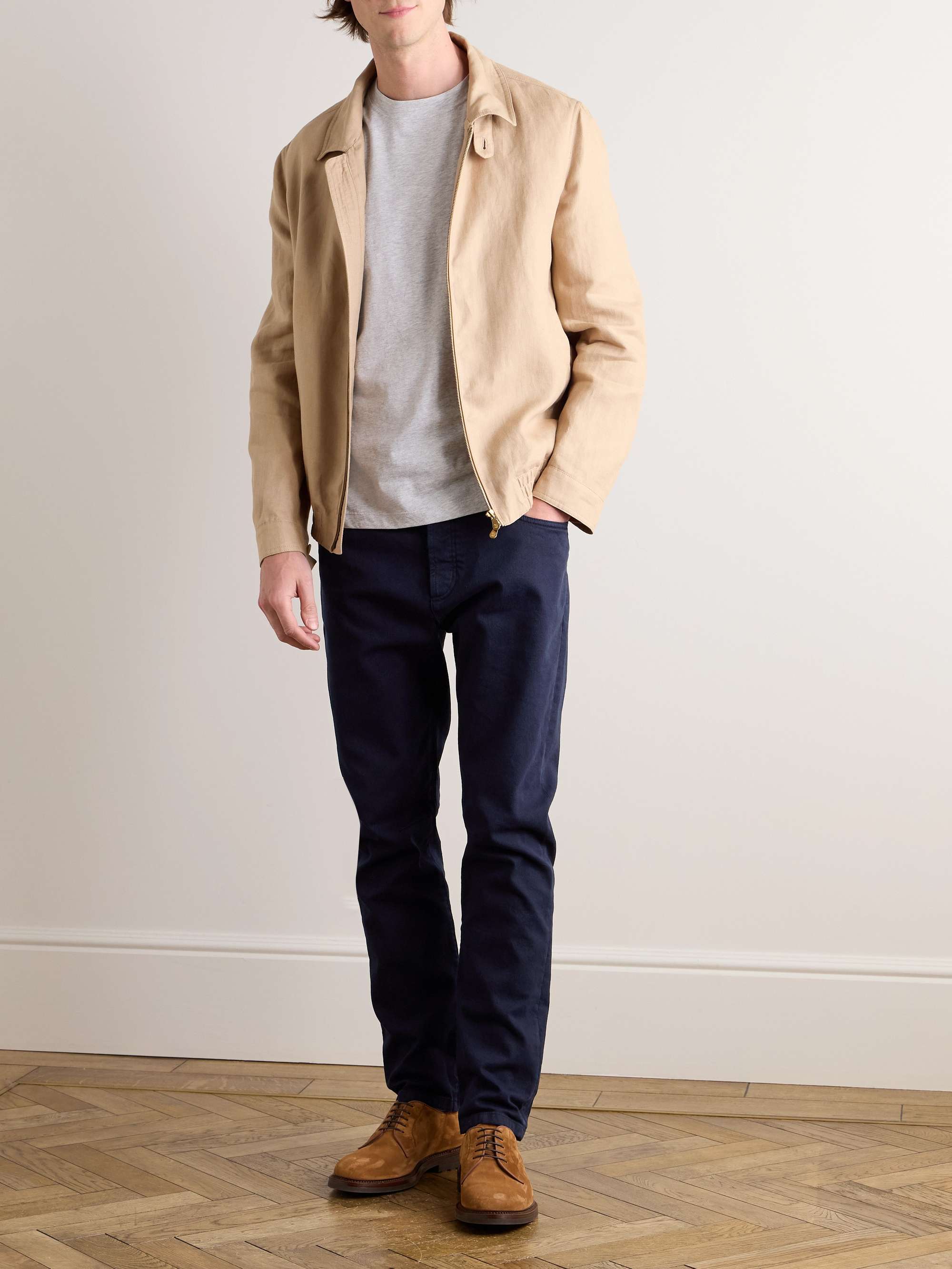 Tapered Garment-Dyed Stretch-Cotton Trousers view