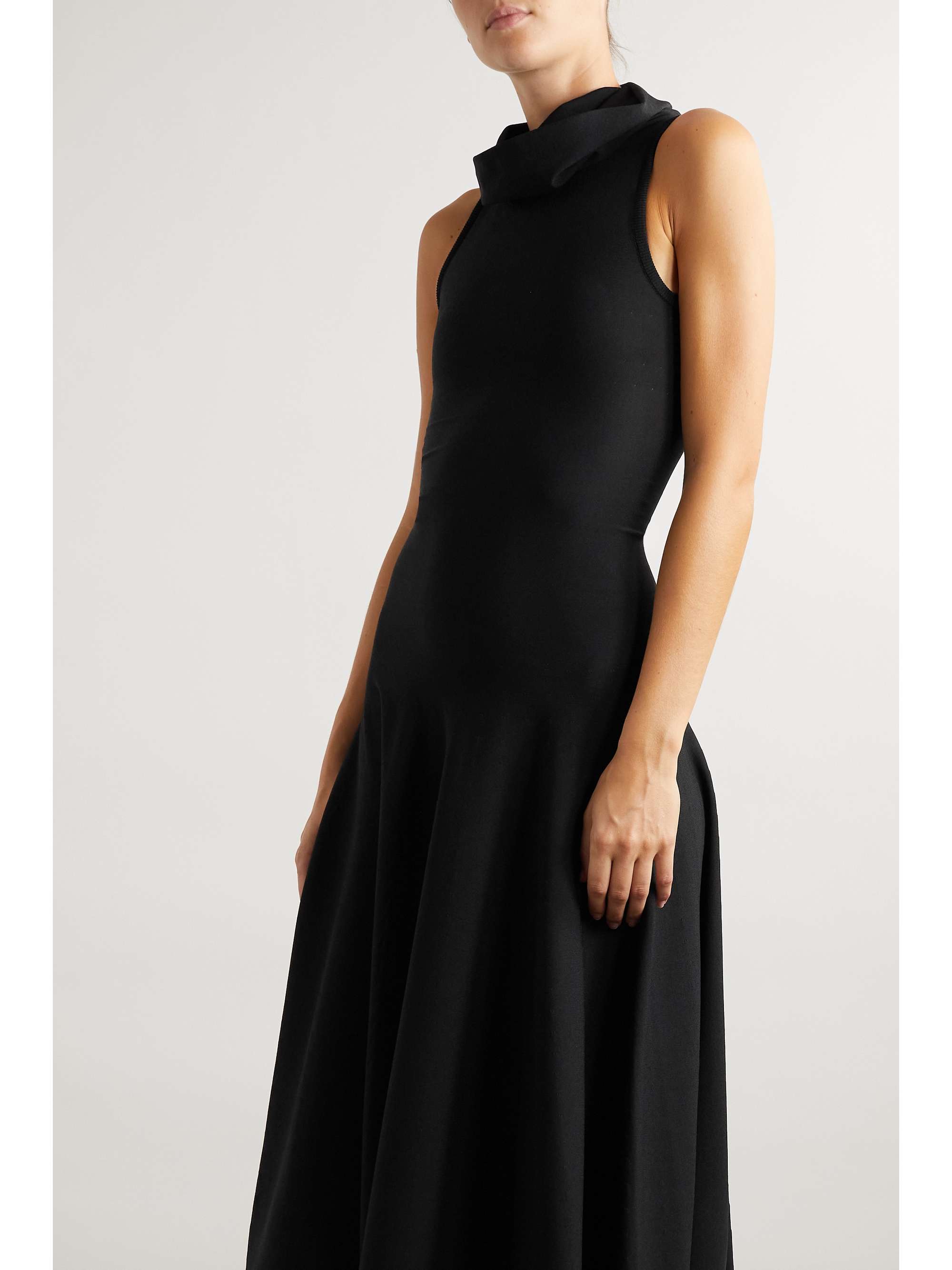 Hooded pleated stretch-knit midi dress view