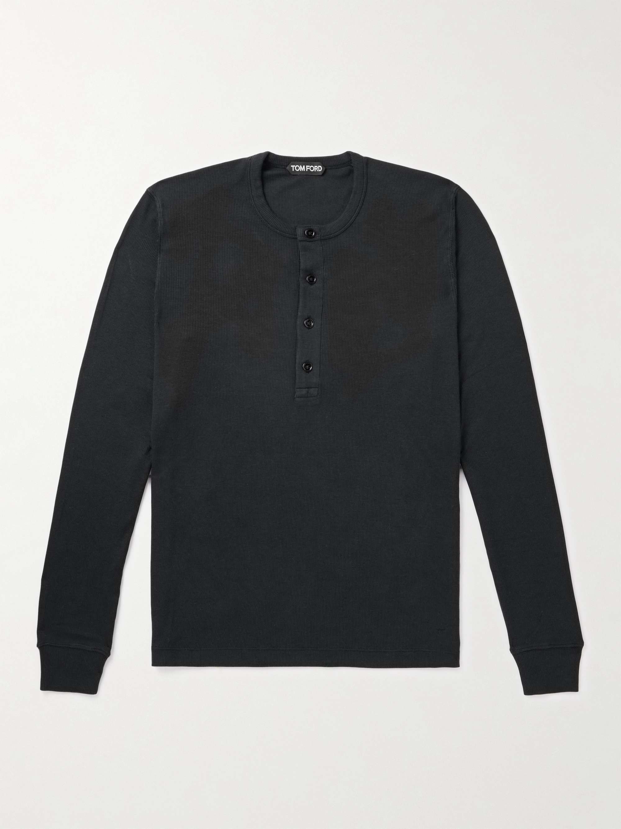 Slim-Fit Ribbed Stretch Lyocell and Cotton-Blend Henley T-Shirt hero visual