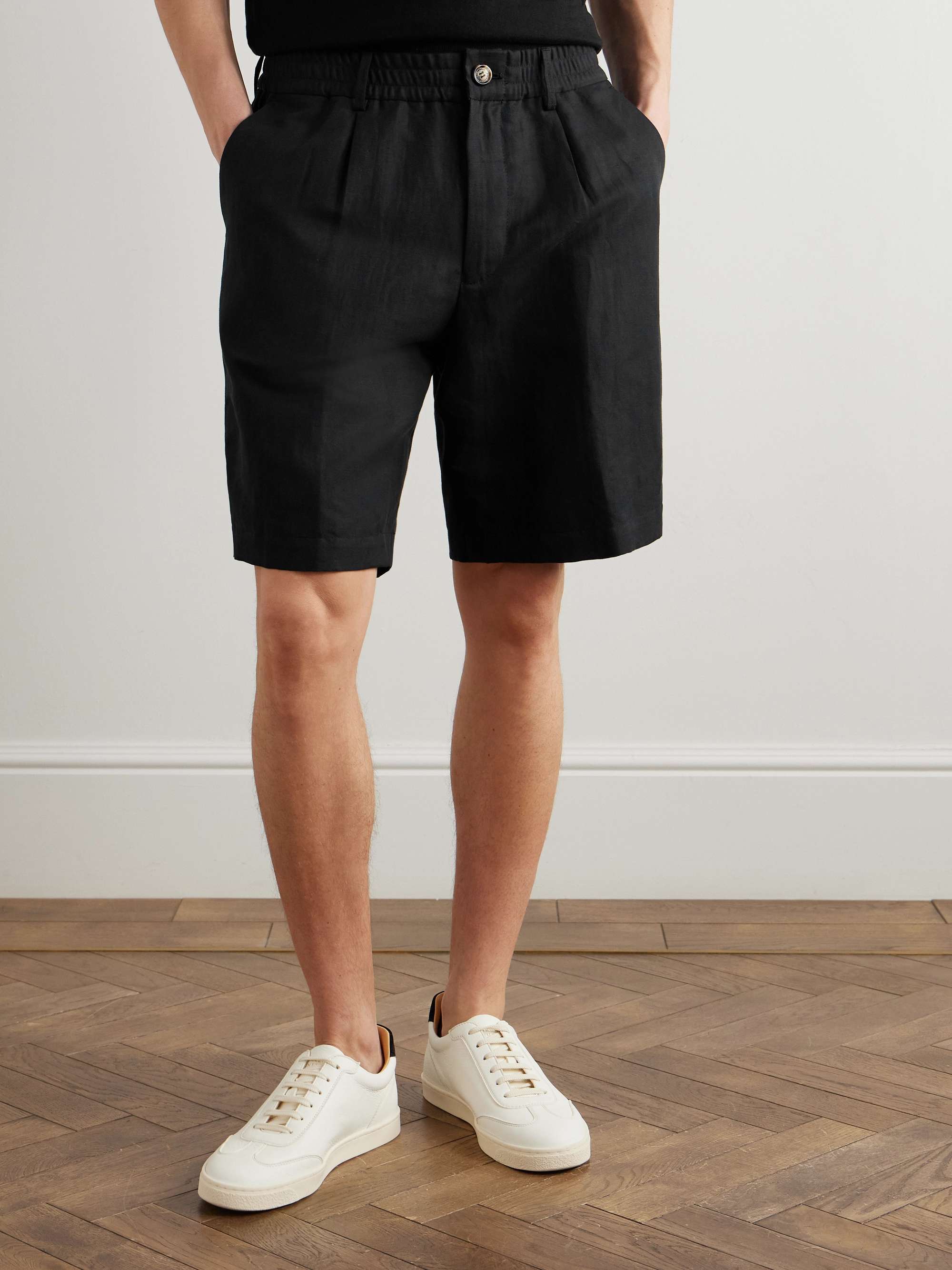 Straight-Leg Pleated Linen and Cotton-Blend Twill Bermuda Shorts view