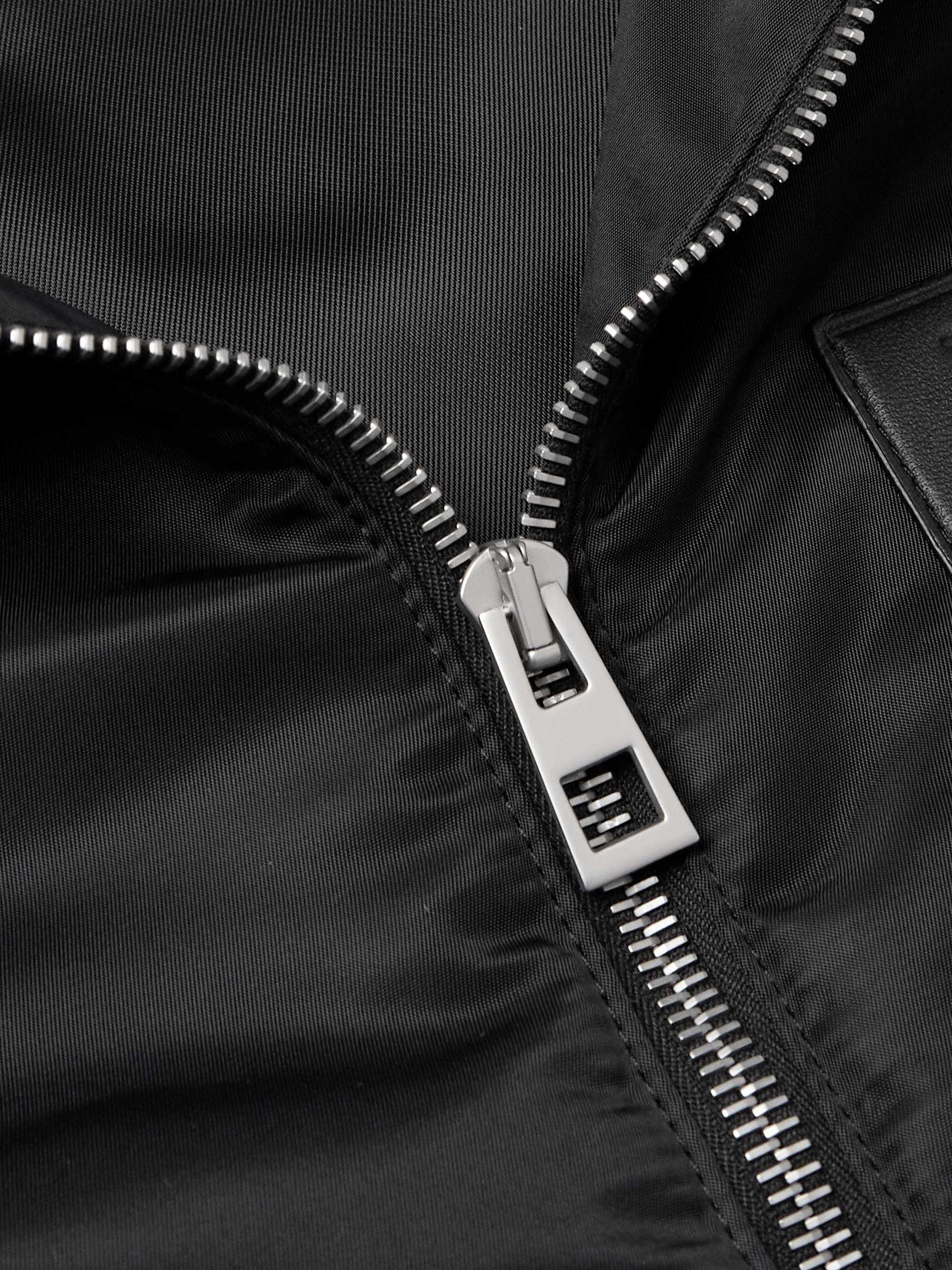 Leather-Trimmed Shell Hooded Jacket view