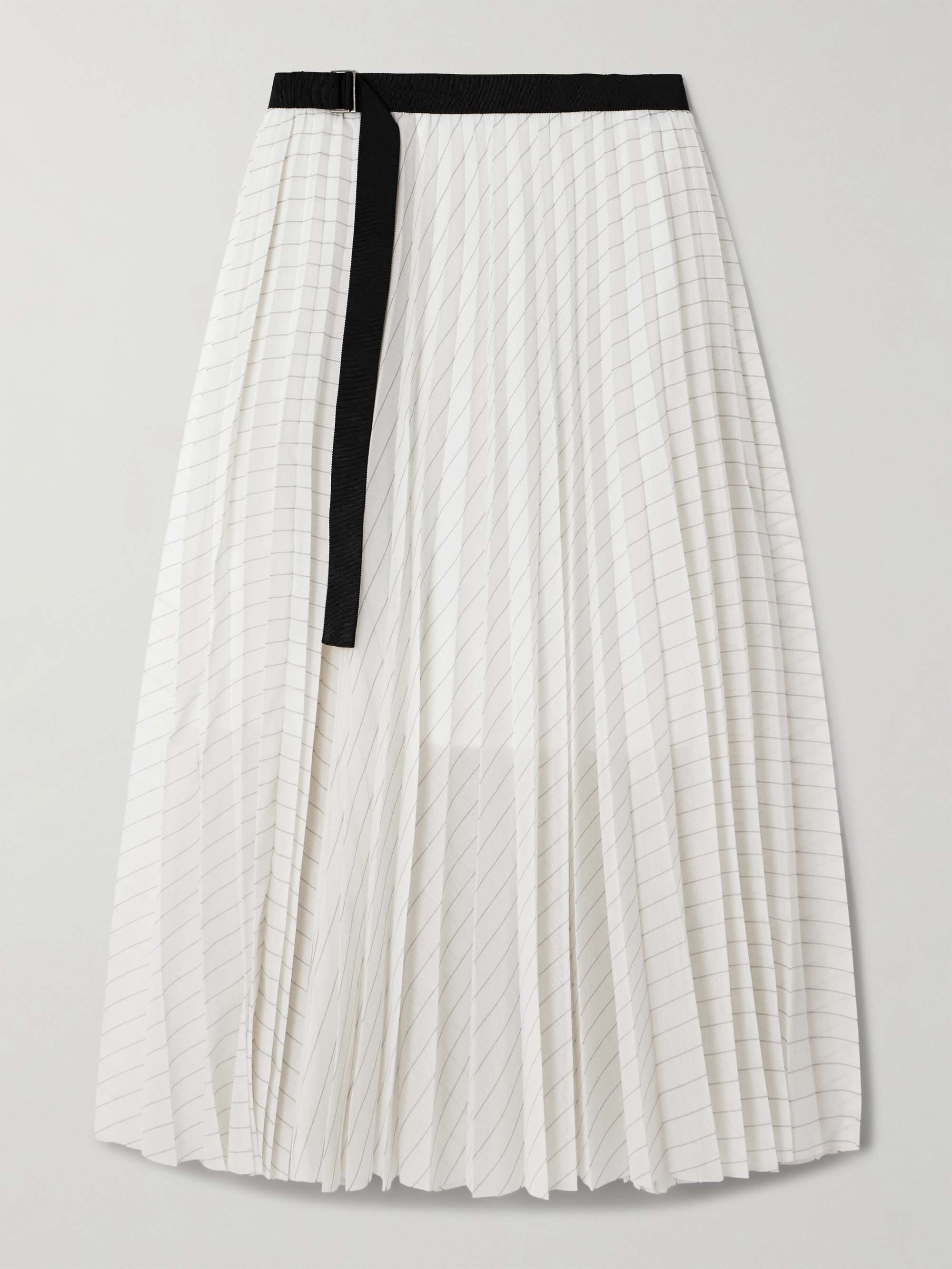 Belted pleated striped voile midi skirt hero visual