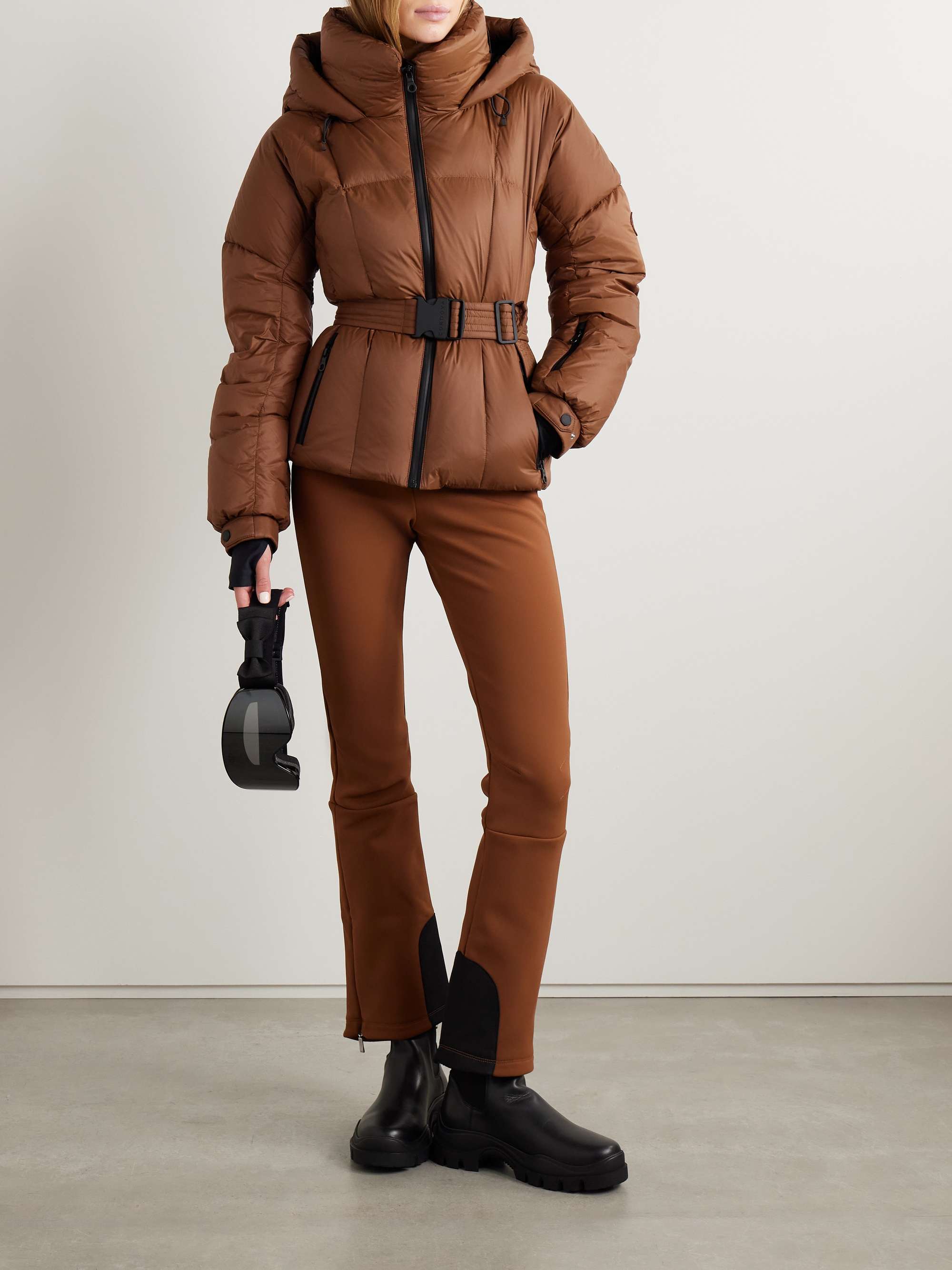 Monterosa belted hooded quilted down ski jacket view