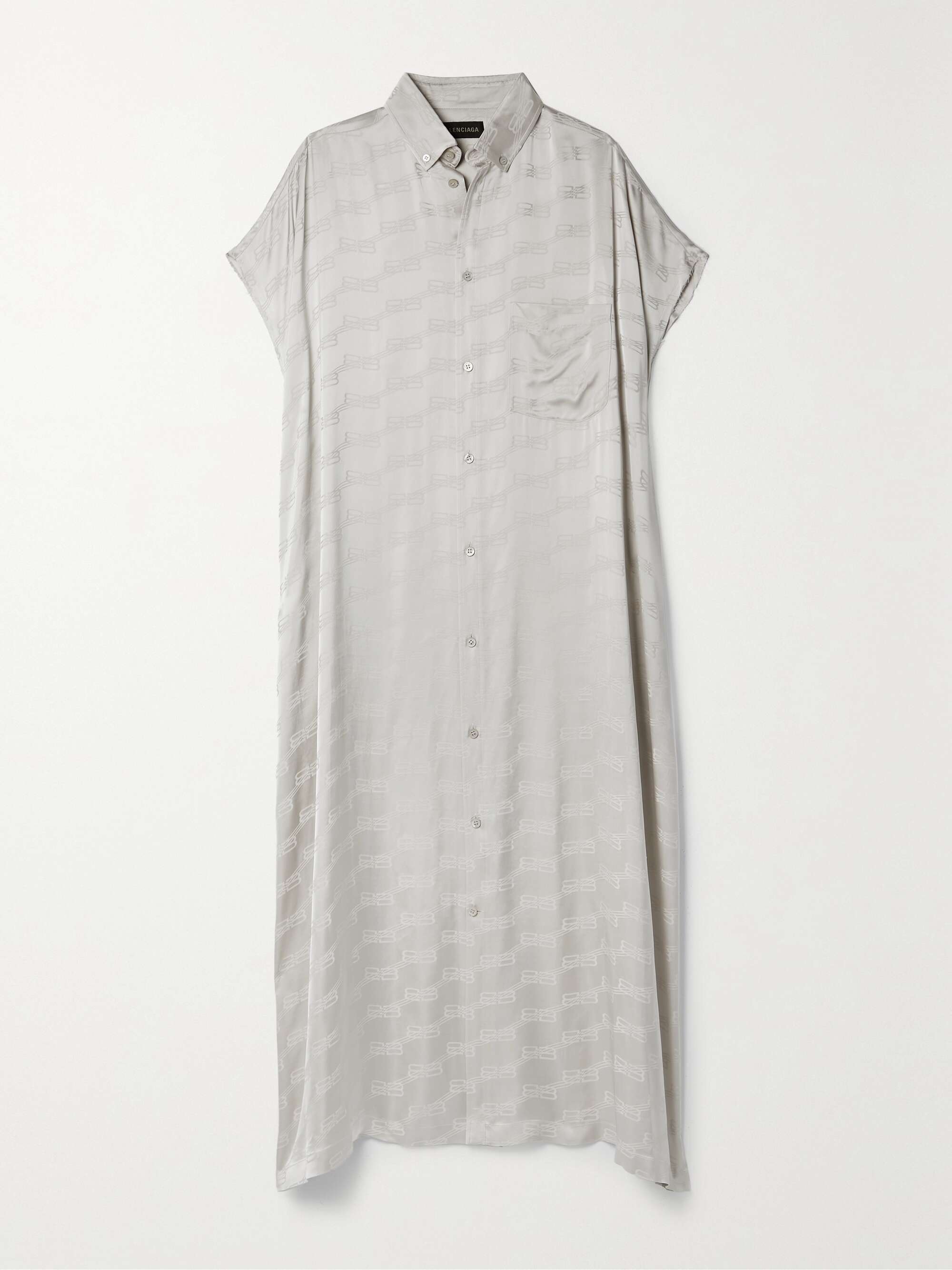 Oversized frayed satin-jacquard midi shirt dress hero visual