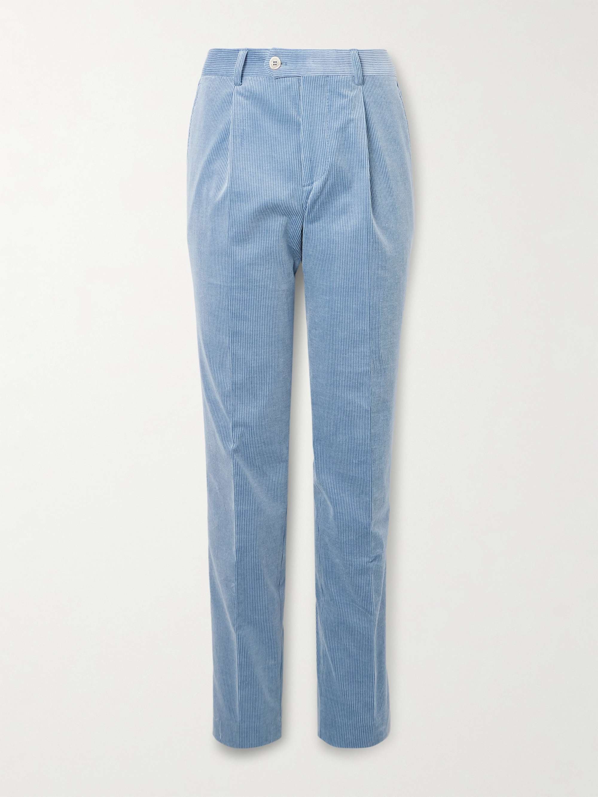 Straight-Leg Pleated Stretch Cotton and Cashmere-Blend Corduroy Suit Trousers hero visual