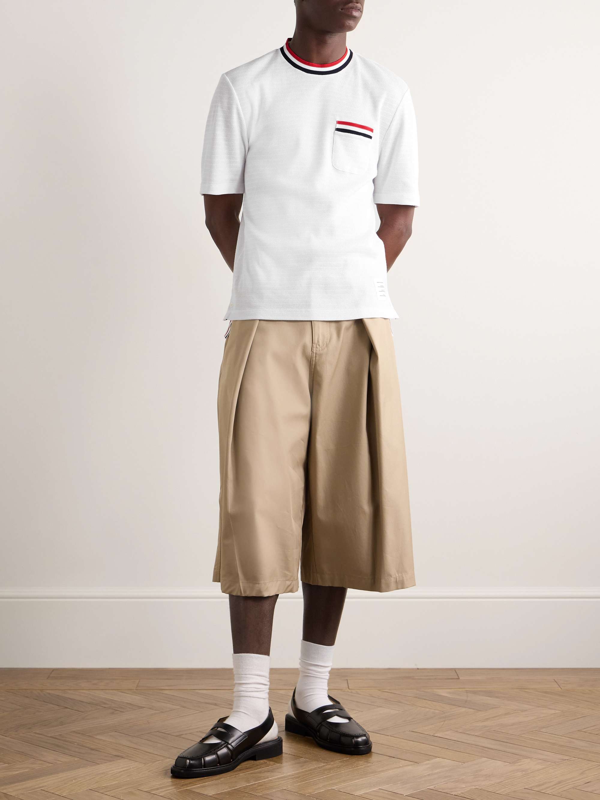 Logo-Appliquéd Striped Pointelle-Knit Cotton T-Shirt view