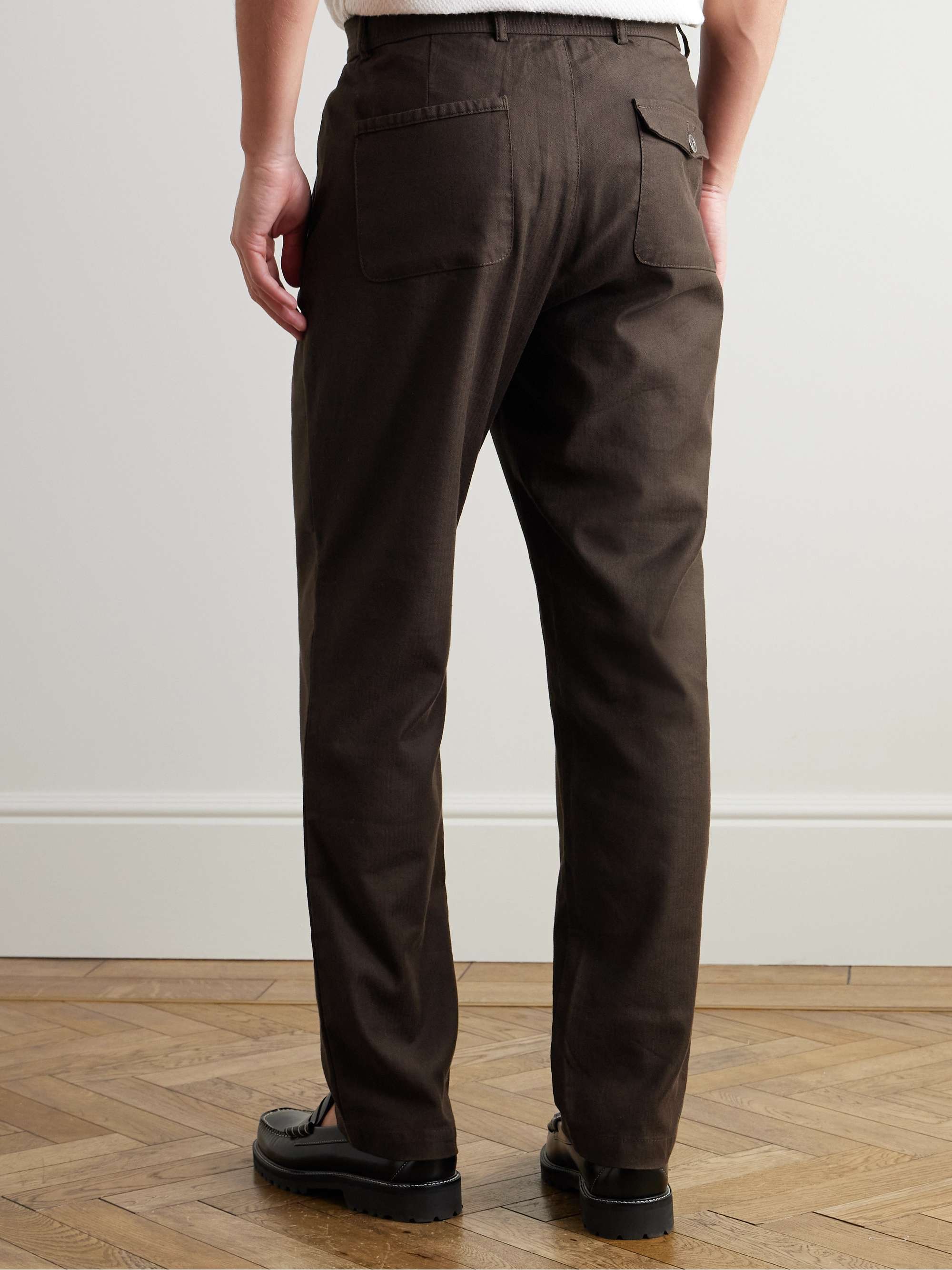 Straight-Leg Herringbone Linen-Blend Suit Trousers view