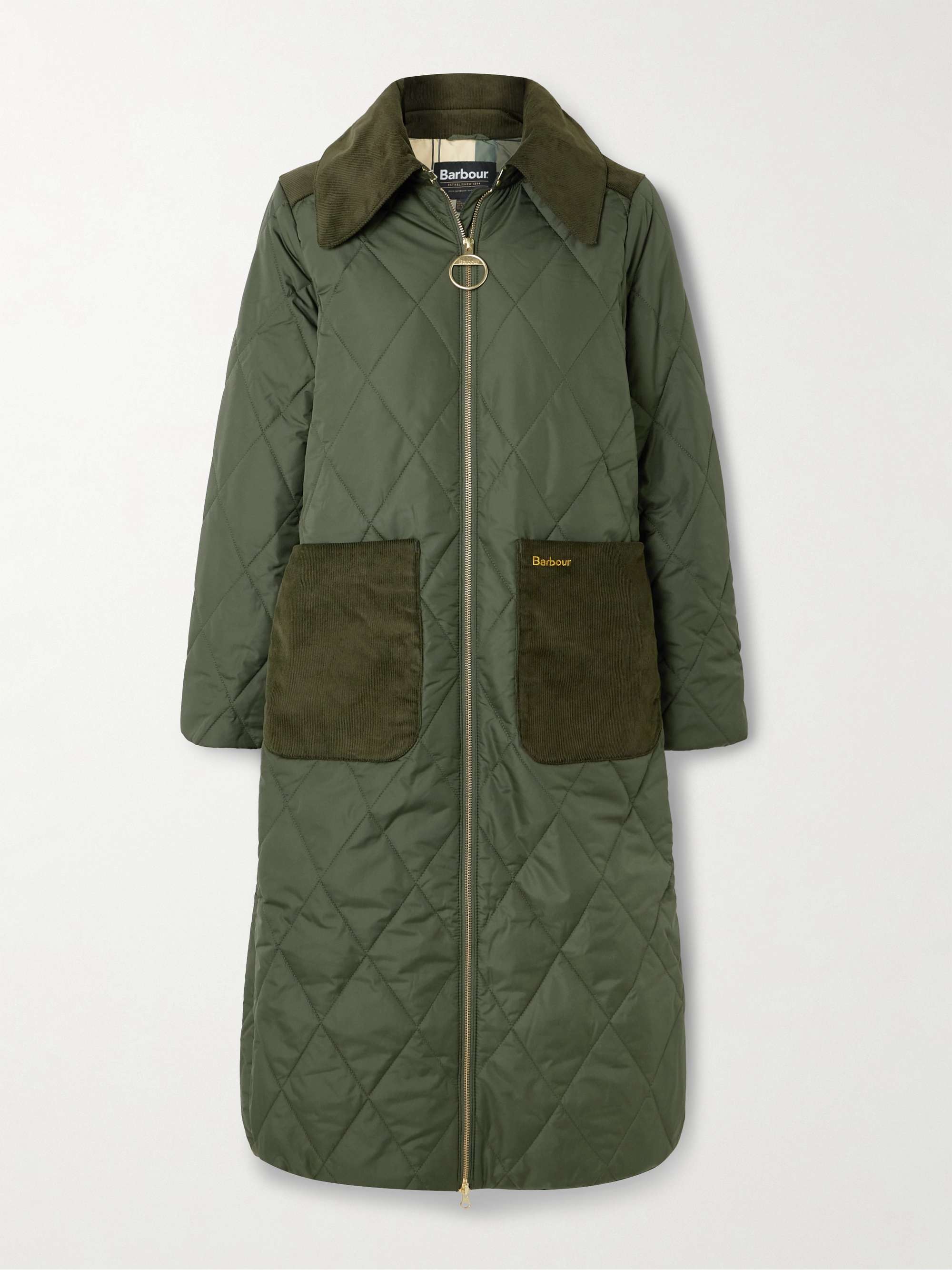 Malton corduroy-trimmed quilted padded shell coat hero visual