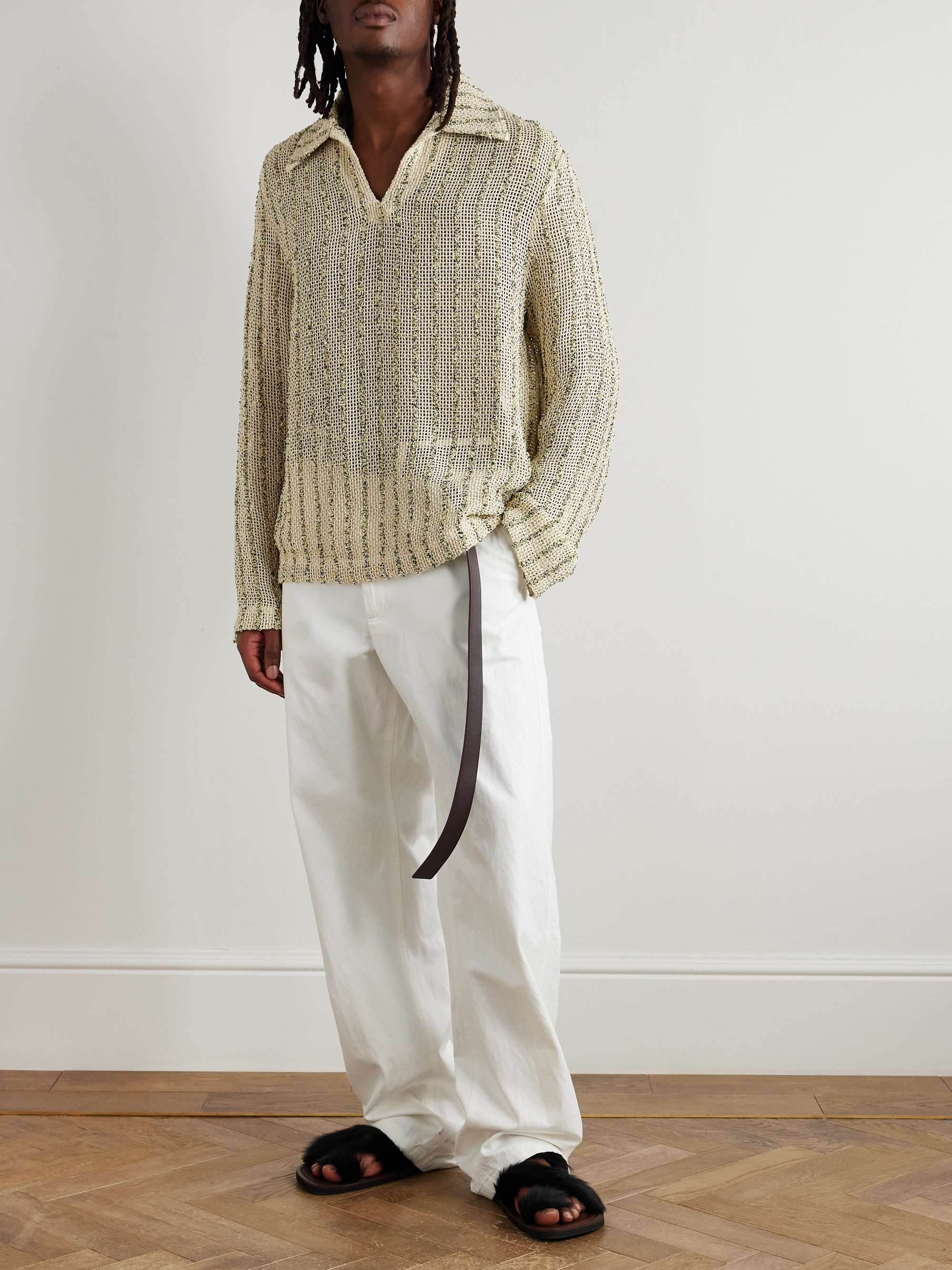 Marquis Oversized Striped Open-Knit Bouclé Polo Shirt view