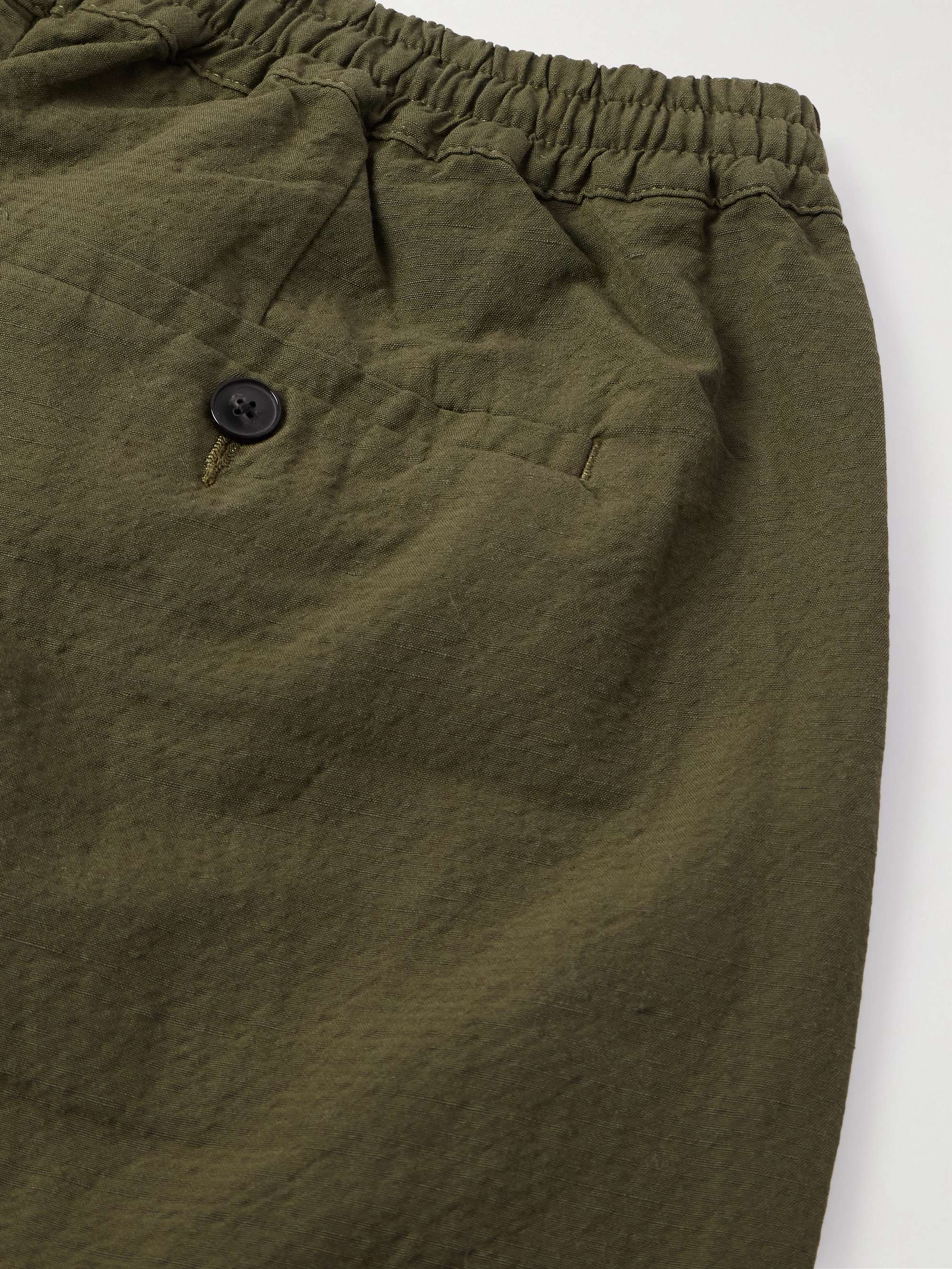 Samurai Wide-Leg Cotton and Linen-Blend Seersucker Drawstring Suit Trousers view