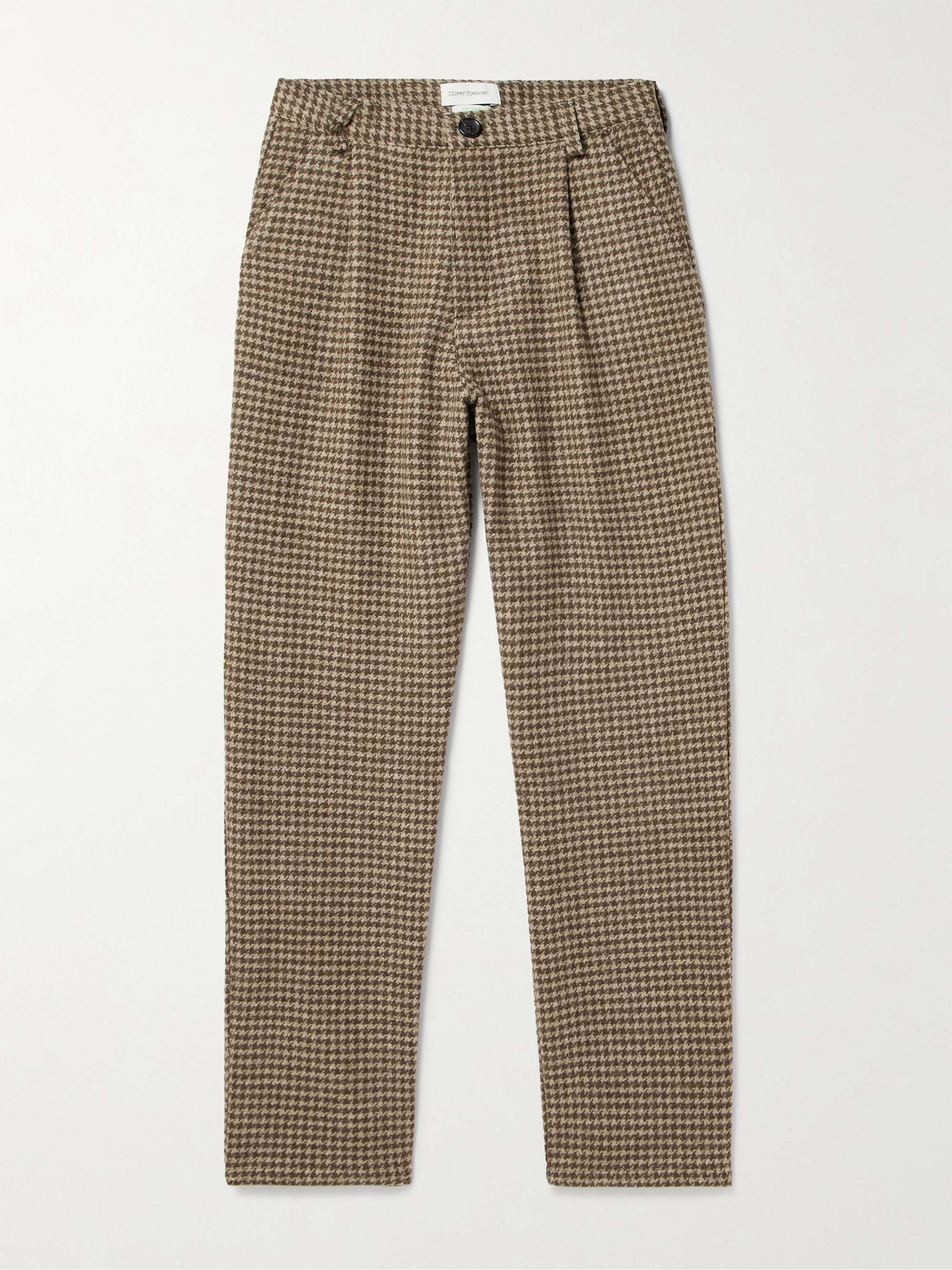 Morton Straight-Leg Pleated Houndstooth Wool Trousers hero visual