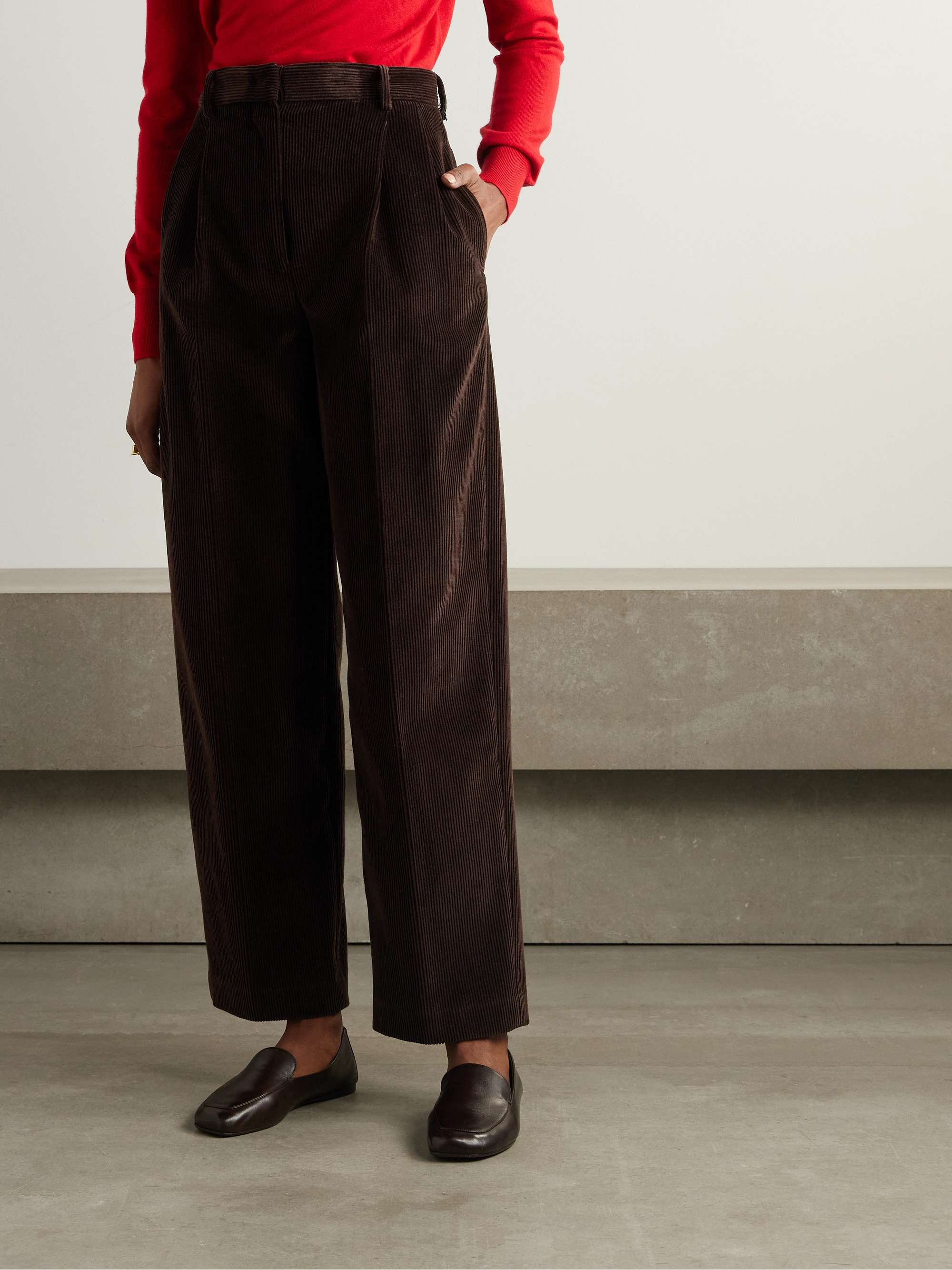 Pleated cotton-corduroy tapered pants view