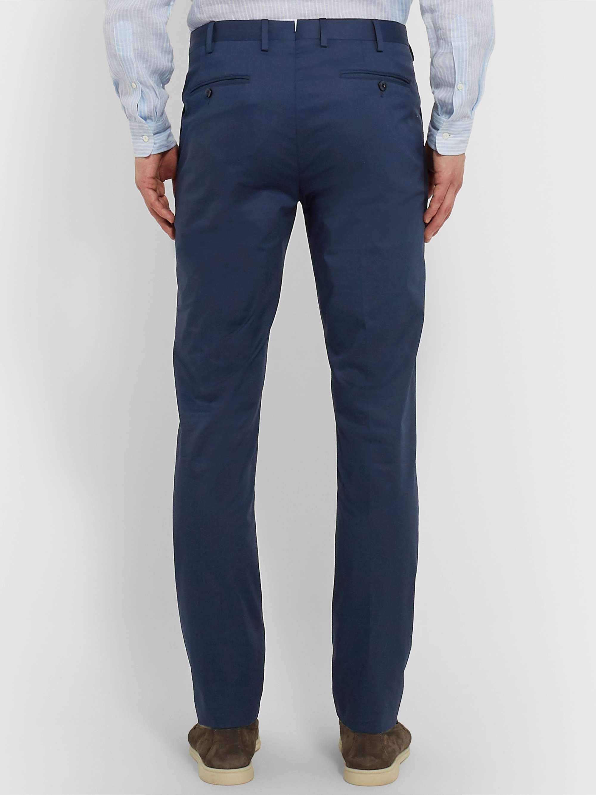 Navy Slim-Fit Stretch-Cotton Twill Trousers view