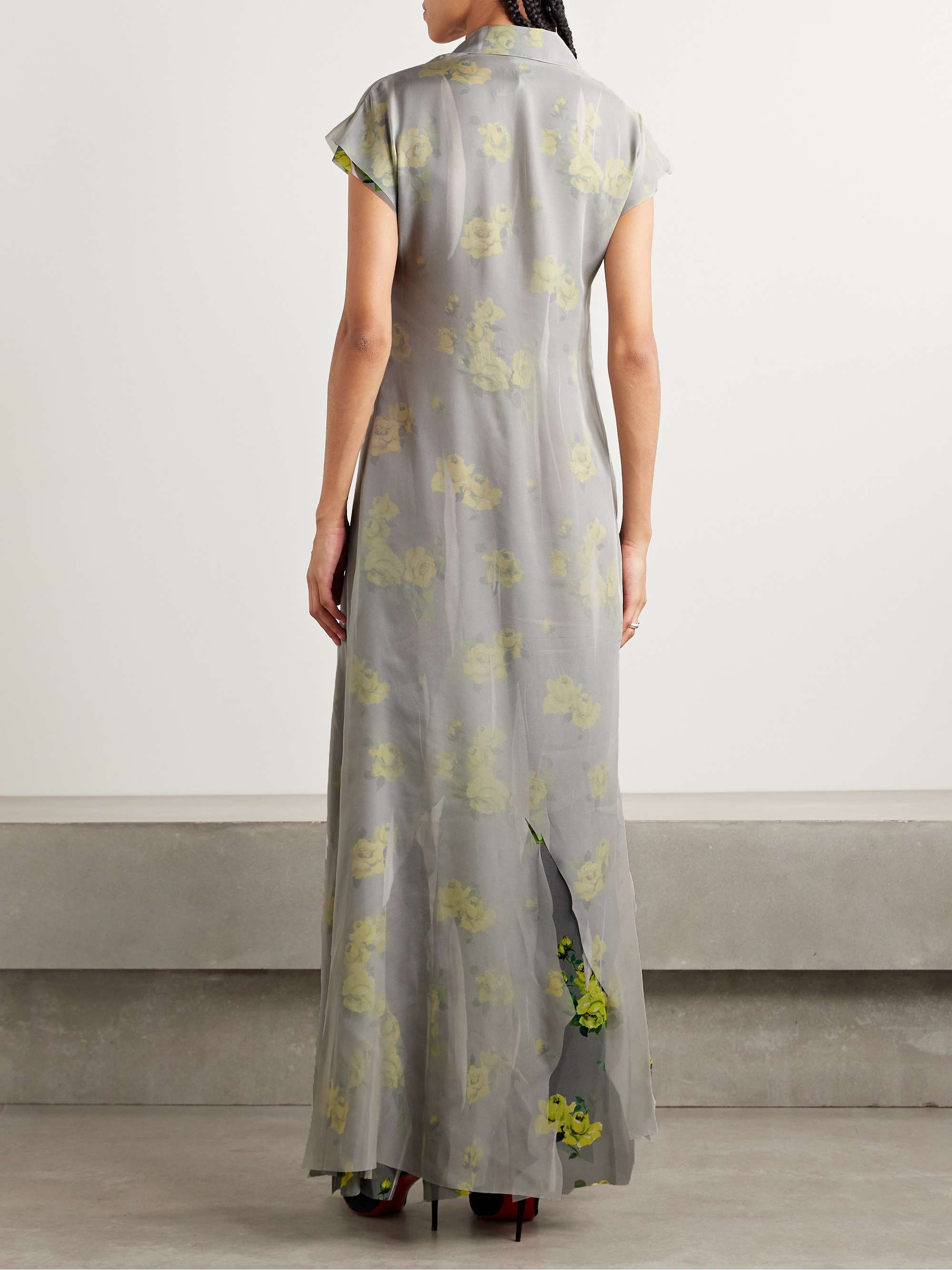 Layered chiffon and floral-print crepe maxi dress view