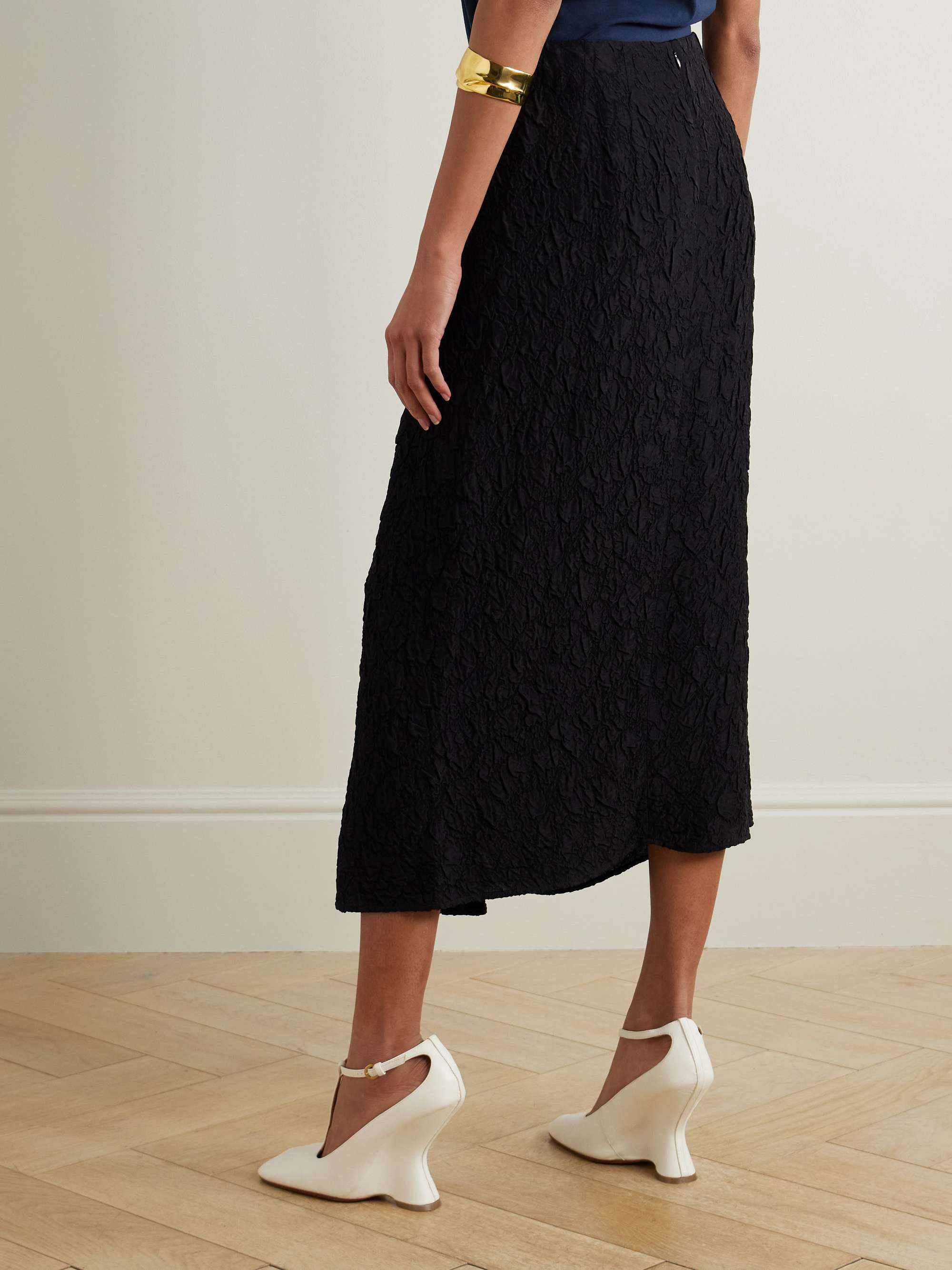 Draped wrap-effect cloqué midi skirt view