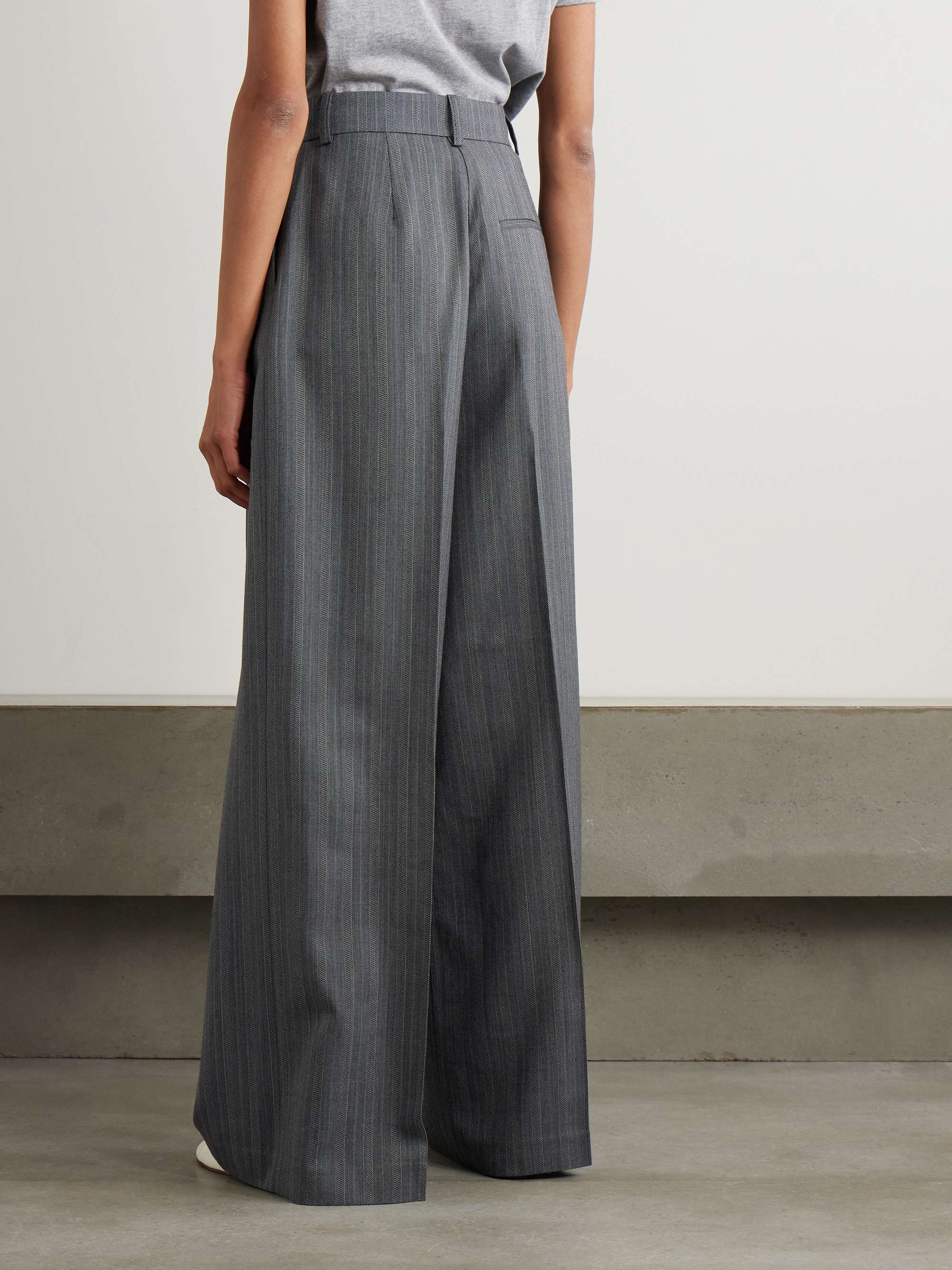 Lou pleated striped wool-blend wide-leg pants view