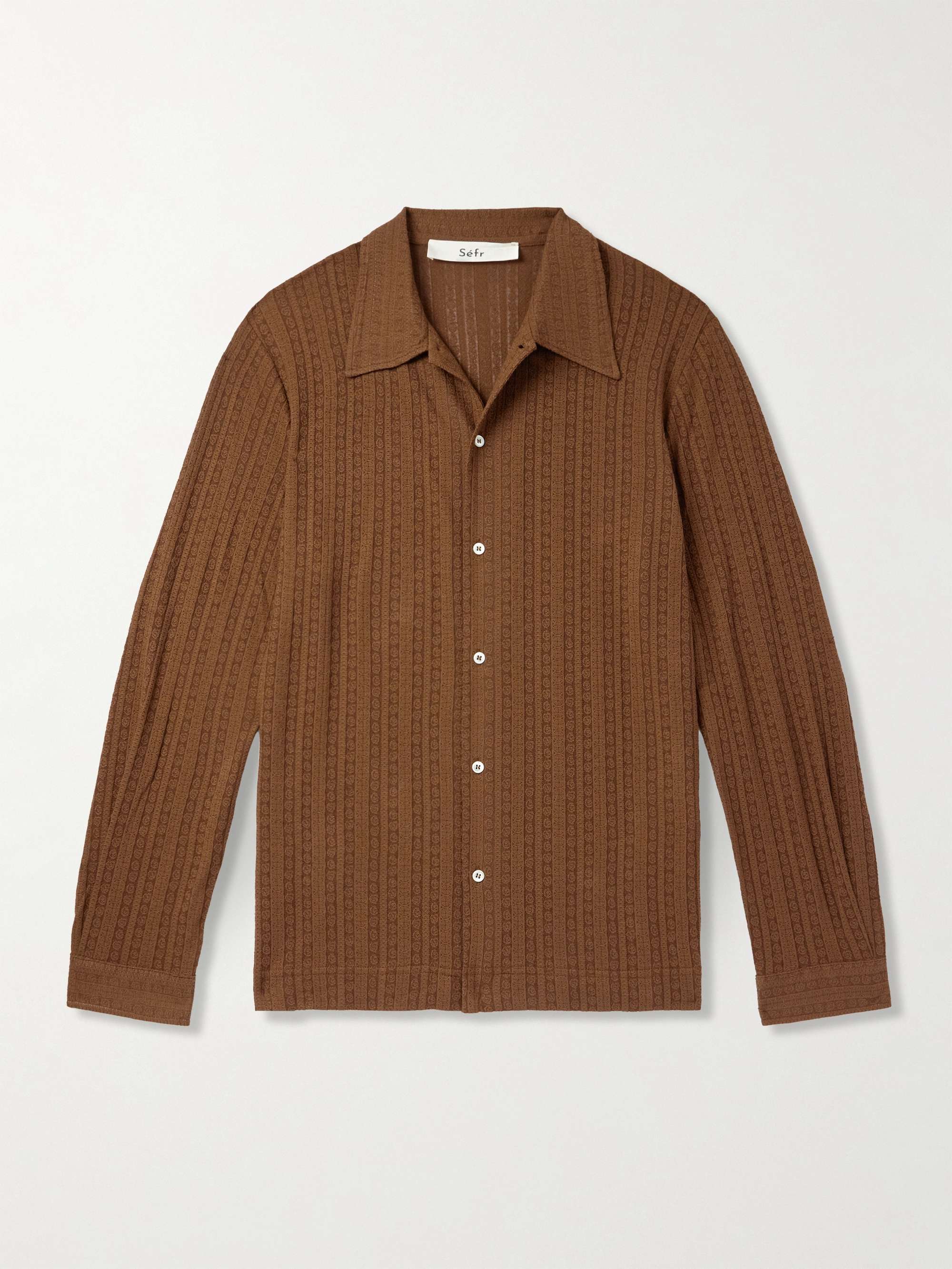 Ripley Camp-Collar Pointelle-Knit Organic Cotton-Blend Shirt hero visual