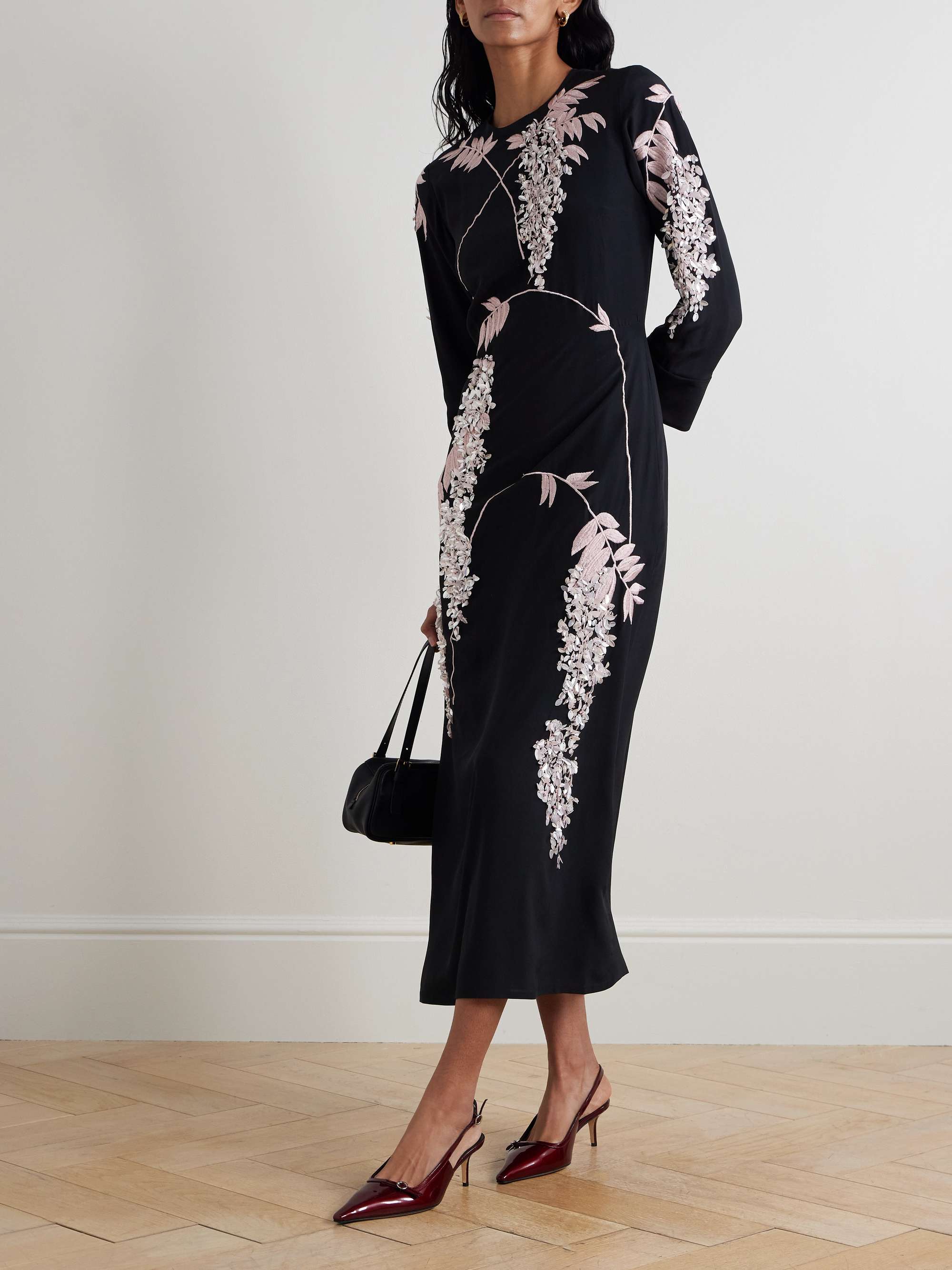 Harry embellished silk crepe de chine midi dress view