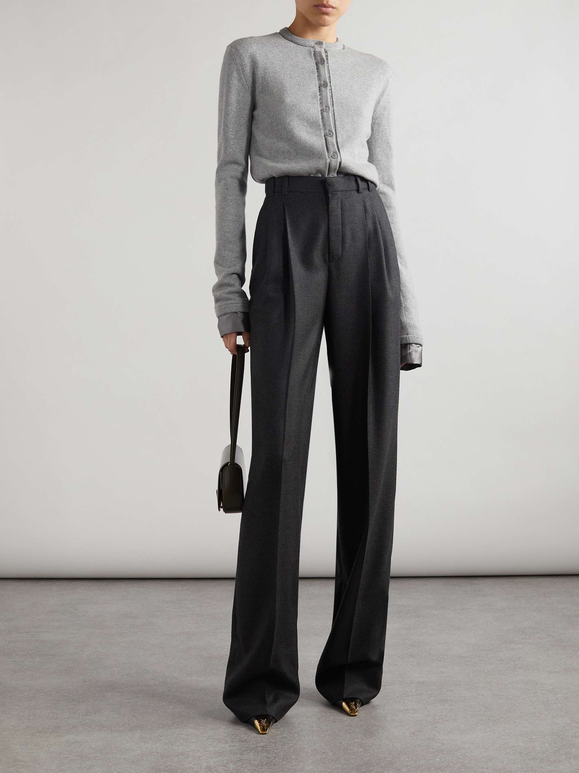 Pleated cashmere-twill wide-leg pants view
