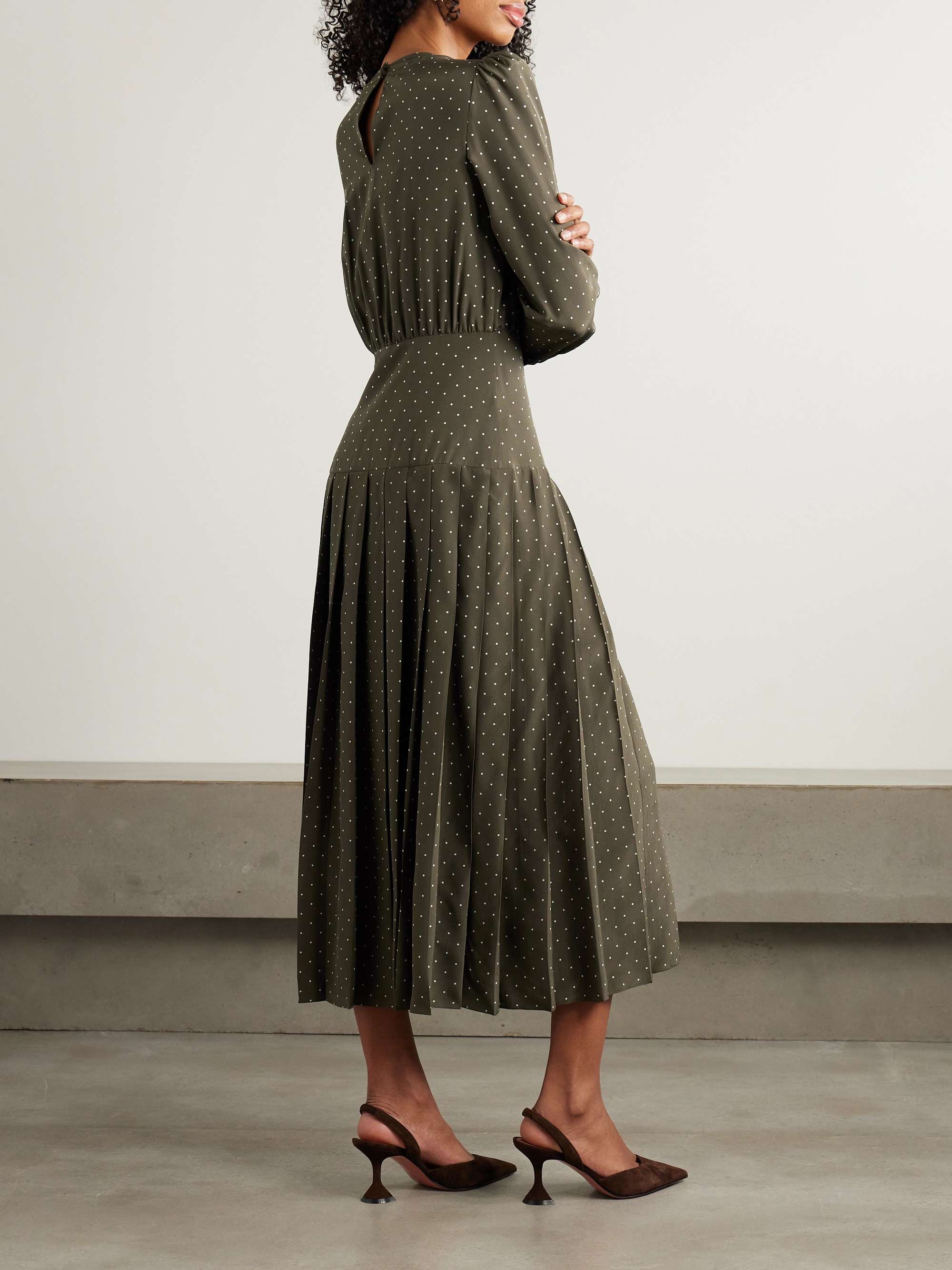 Bow-detailed polka-dot silk crepe de chine midi dress view